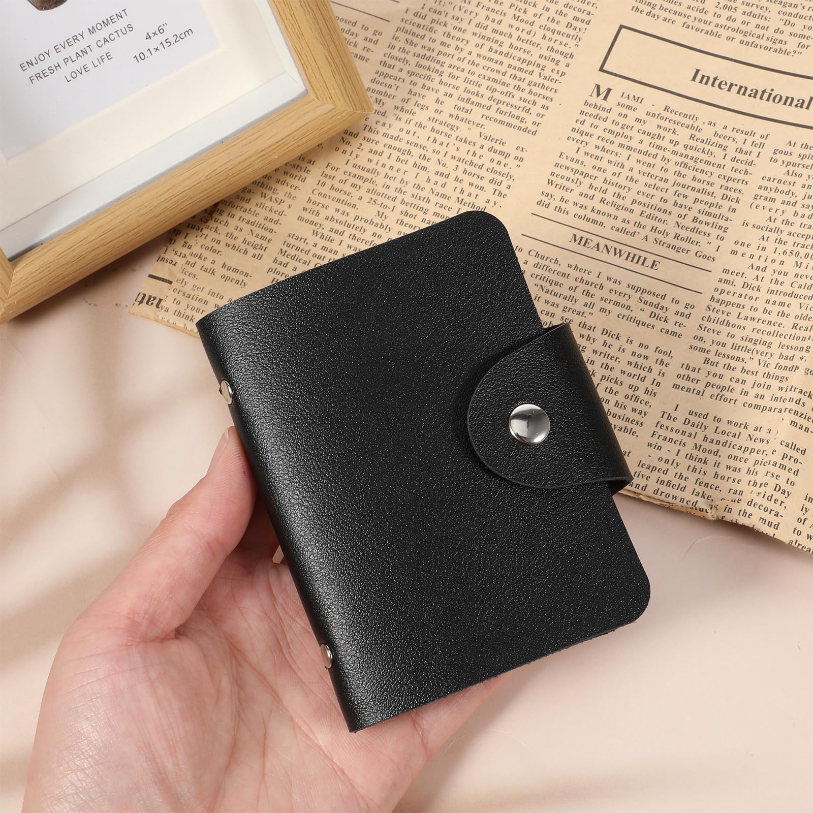 PU Leather Credit Card Organizer Slim (24 Small Cells for Memory Cards) Business Credit Card Book, Black Wallet Holder for Men Women, RFID Blocking Sleeve, Debit Cards Protector Organizer