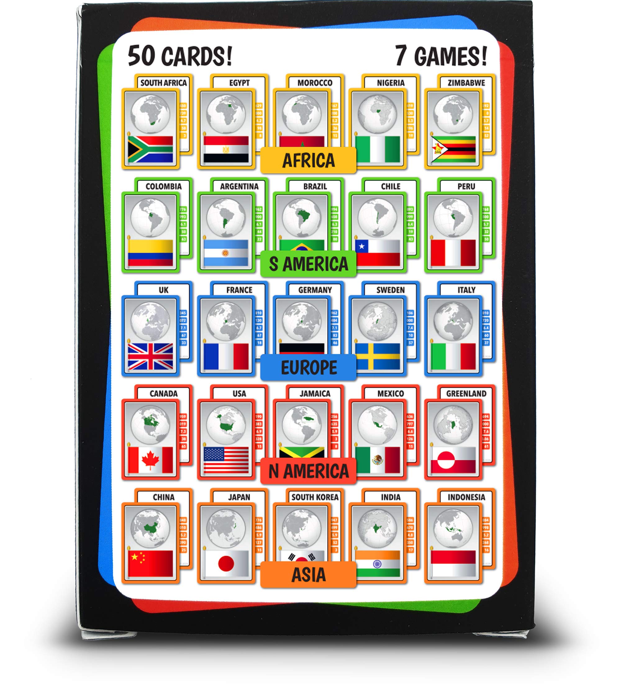 SMART CARDS Drapeaux de pays et continents – Cartes d'apprentissage et à jouer, jouer à 7 jeux classiques, Trumps, Rummy, Quiz de paires, Guess Who, Happy Families et plus encore