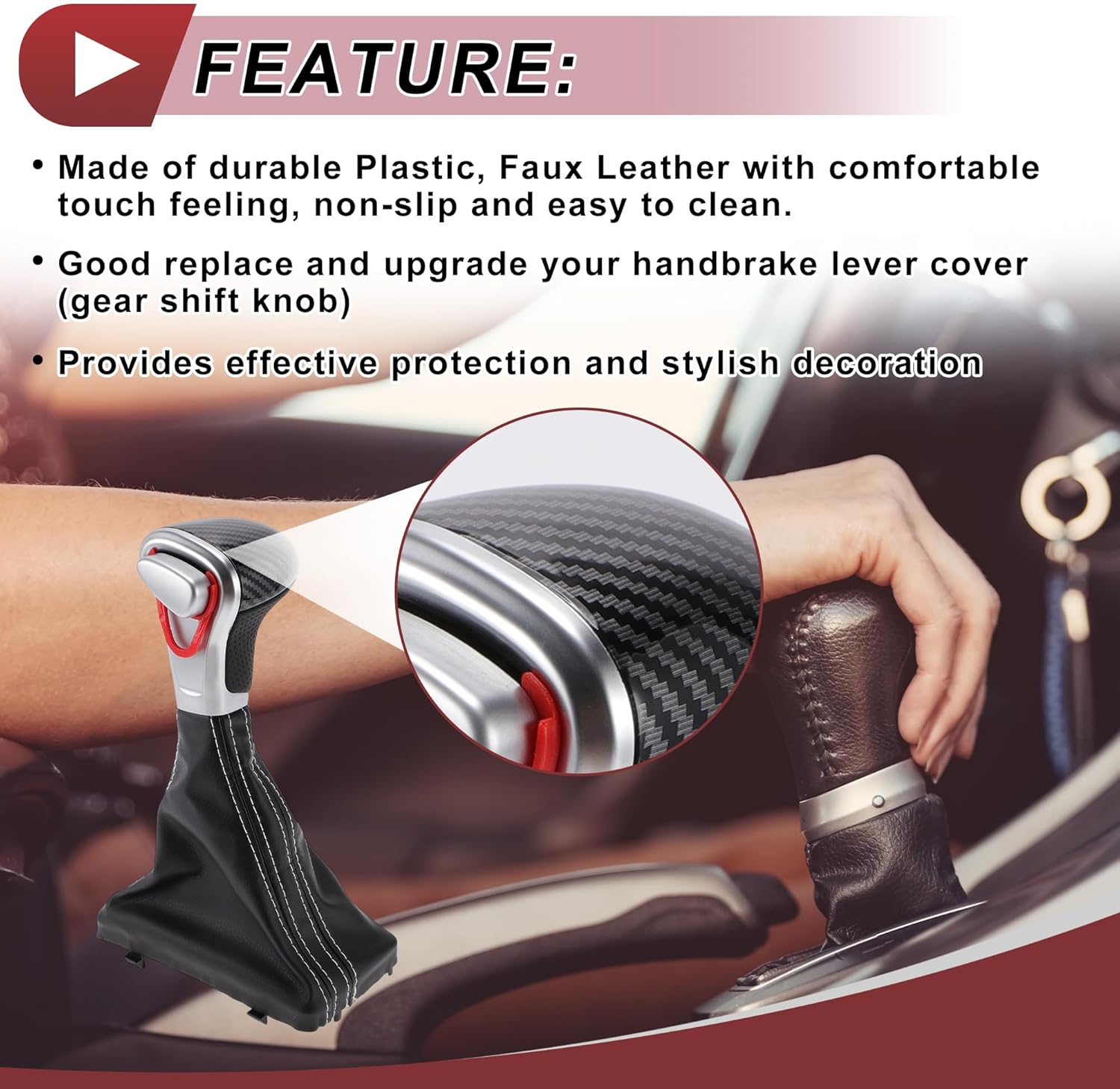 Automatic Gear Shifter Knob with Cover for Audi A5 Quattro 2008-2016 Plastic Faux Leather Automotive Gearbox Stick Shifter Lever Knob Black White