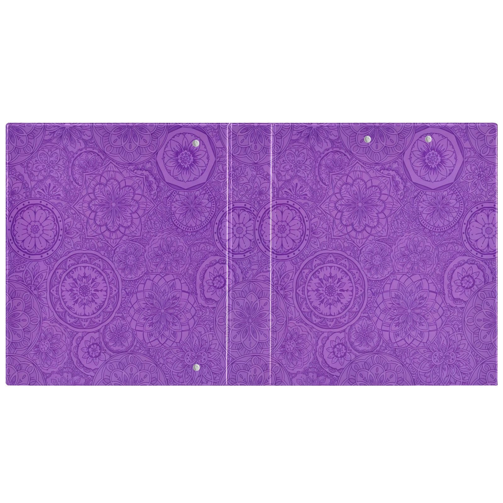 Confezione da 2 raccoglitori ad anelli con motivo floreale viola mandala, con portablocco a D, con portablocco, grandi raccoglitori a 3 anelli, per scuola, università, ufficio