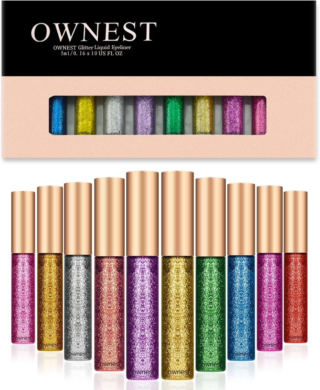 Ownest 10 Colors Liquid Glitter Eyeliner Set, Metallic Shimmer Glitter Eyeshadow, Long Lasting Waterproof Shimmer Sparkling Liquid Eyeliner Eye Shadow-10pcs