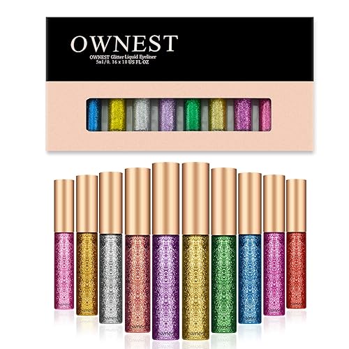 Ownest Delineador de ojos con purpurina líquida de 10 colores sombra de ojos con purpurina metálica delineador de ojos brillante impermeable de