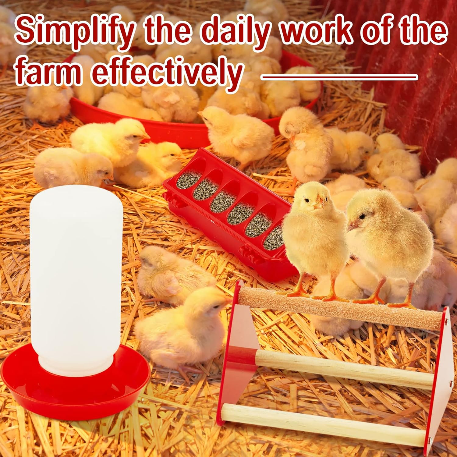 Patelai 12 Pcs Chick Feeder and Waterer Kit Feeding Supplies with Mini Perch Chicken Starter Kit for Coop and Brooder for Small Poultry Ducks Quail