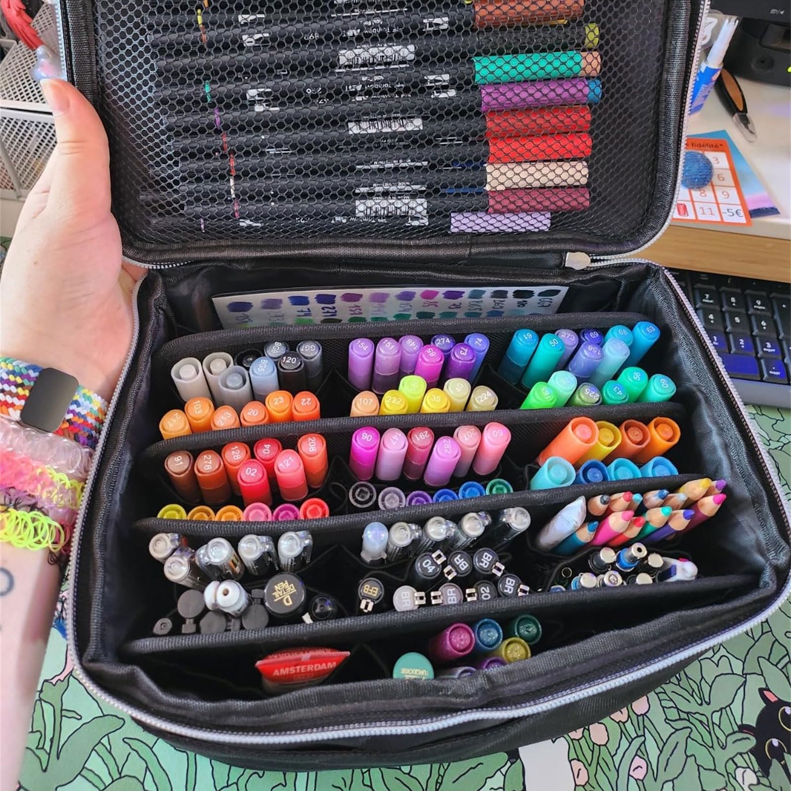 Estuche de transporte multifuncional con 120 ranuras y correa para el hombro, de gran capacidad, para bolígrafos artísticos, bolsa de transporte de gran capacidad