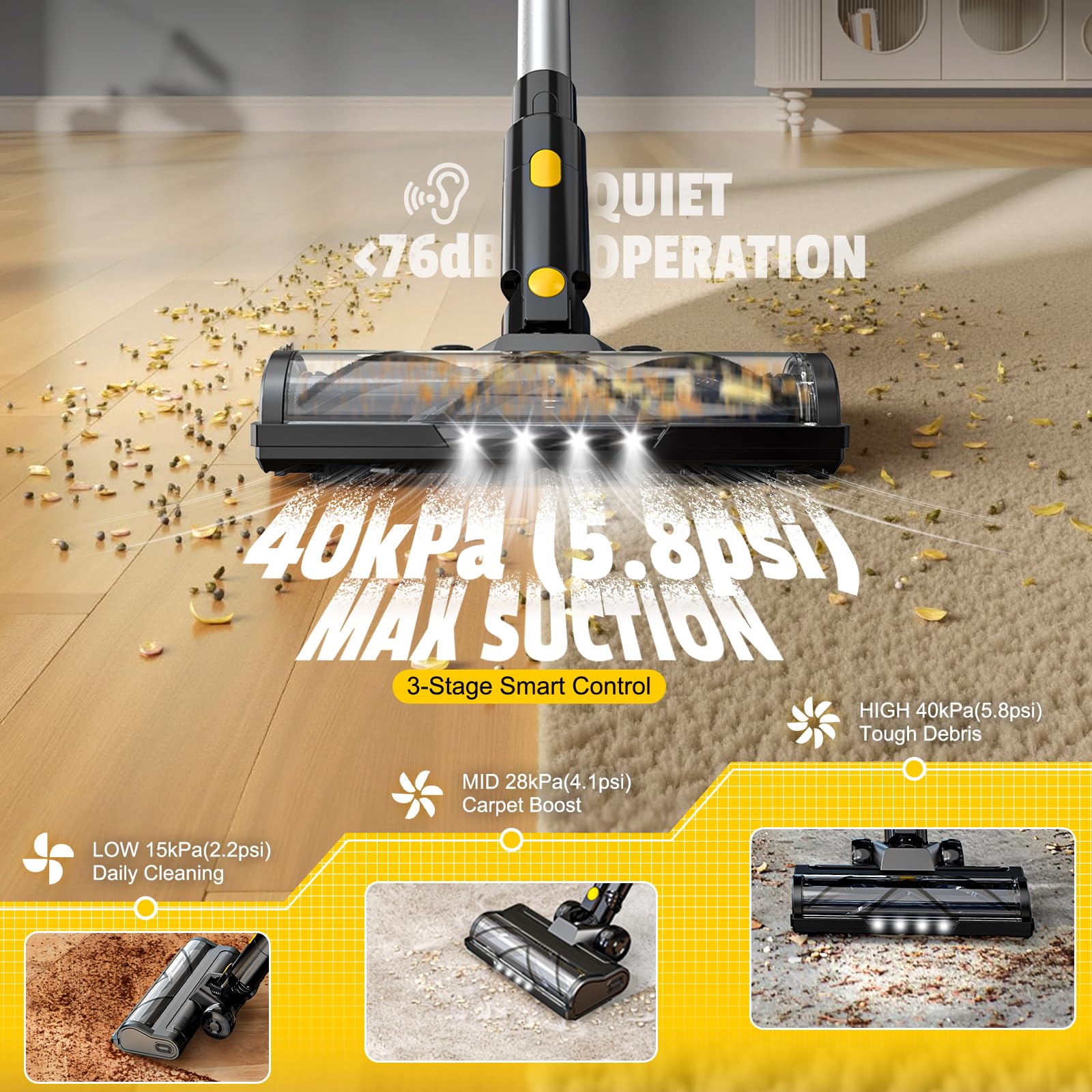 Bezprzewodowy odkurzacz 350 W do baterii DeWALT 20 V (bez baterii), 40 kPA samoczynnie stojący odkurzacz z ekranem dotykowym, podwójny kubek na kurz, giętki odkurzacz różdżkowy 180°, do domu, na