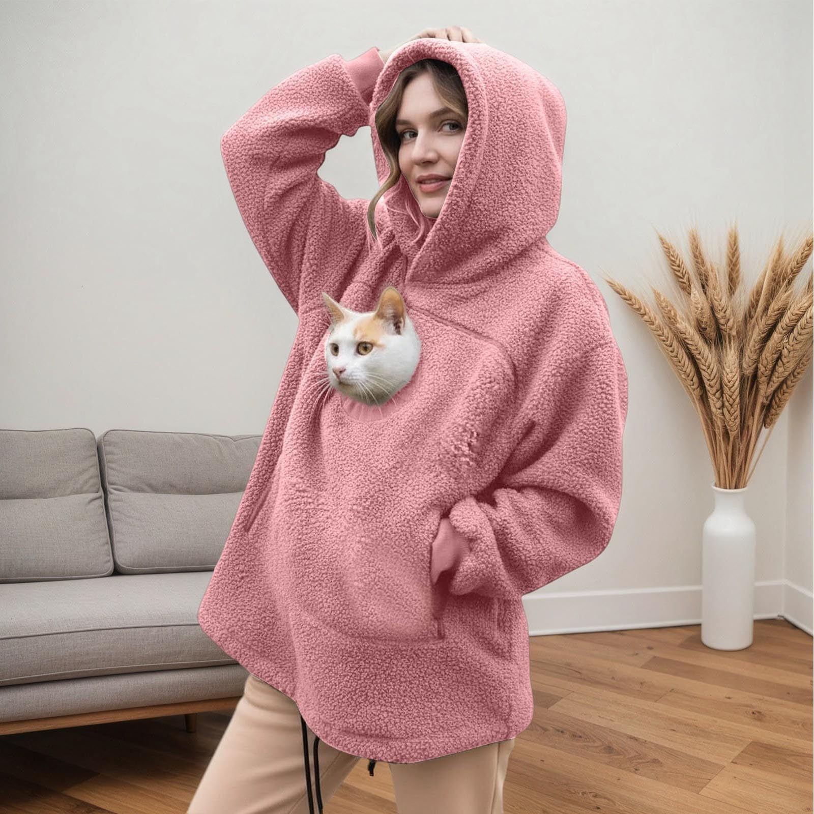 Sudadera con Capucha para Mujer,Bolsillo para Transportar Mascota Pequeñas