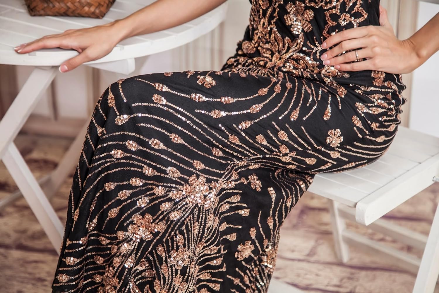 Sexy Deep V Sleeveless Sequin Gown - Women's Evening Dress. - Image 4