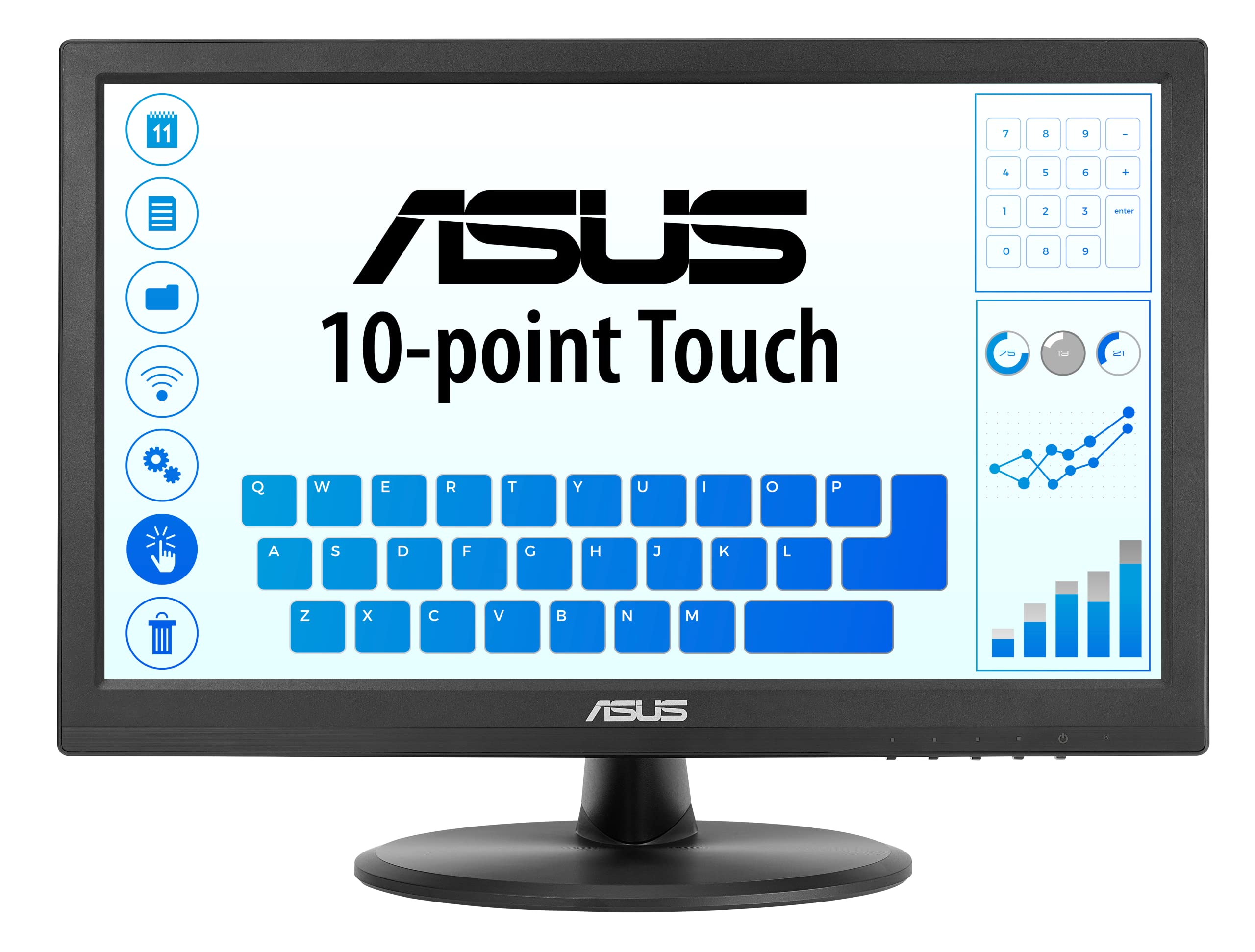 ASUS 15.6” 1080P Touch Monitor (VT169HE) - Full HD, 10-Point Touchscreen, IPS, Wide Viewing Angle, Frameless, Eye Care, Flicker Free, Low Blue Light, HDMI, Windows 11 Compliance, VESA Mountable