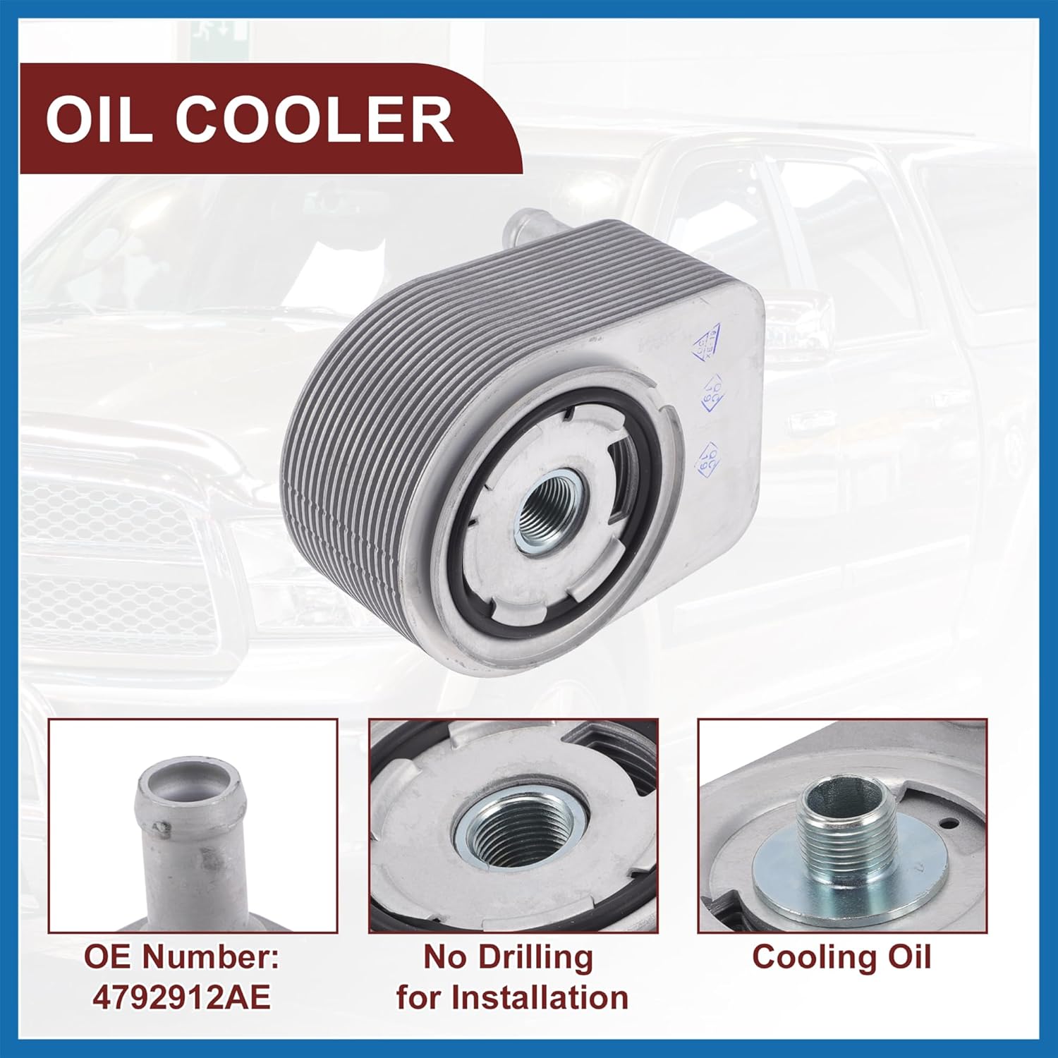 Engine Oil Cooler for Dodge Charger No.4792912AE/4792912AD | Transmission Oil Cooler Silver Tone Aluminum Alloy 1 Pc for Dodge Magnum Item Replacement