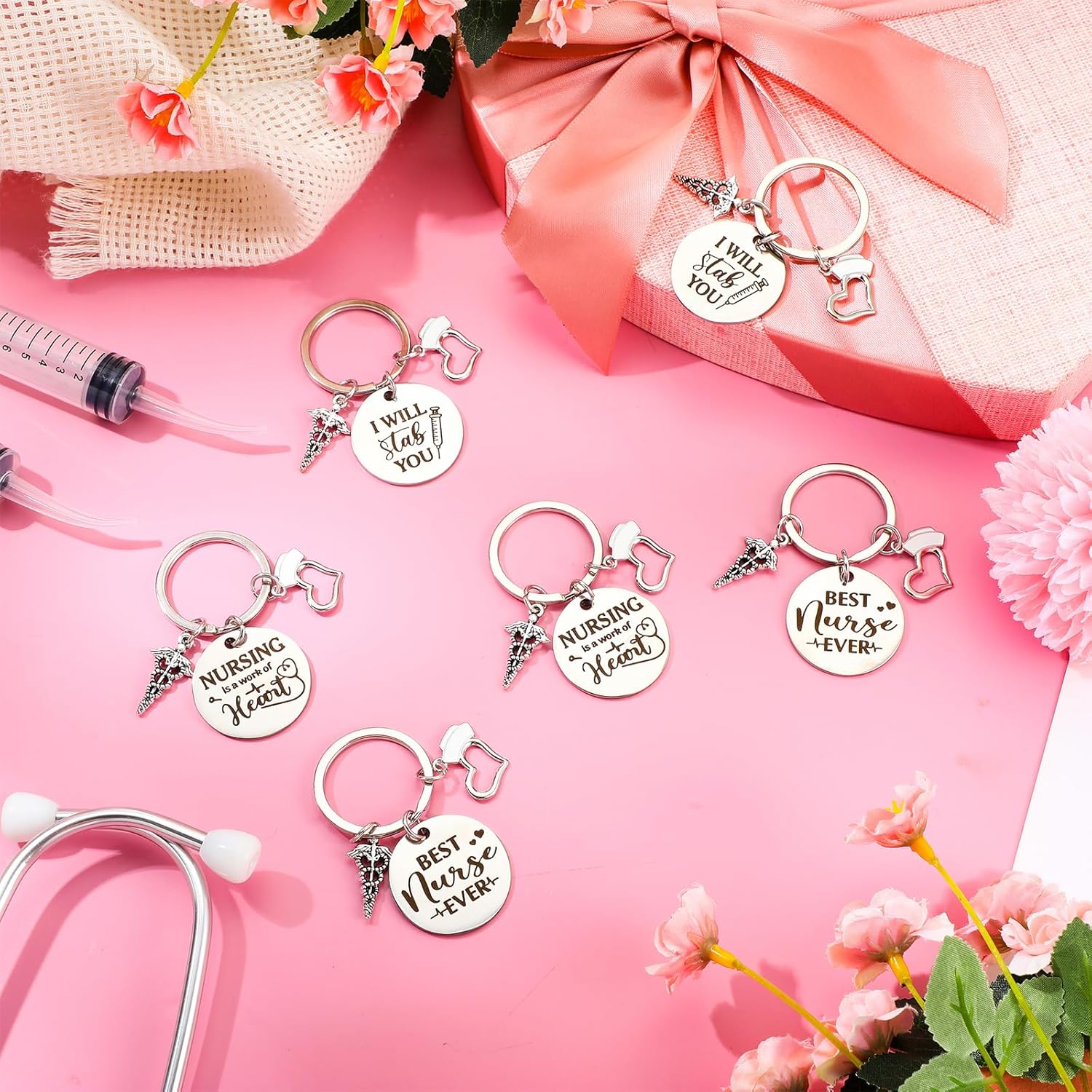 Tioncy 36 Pcs Nurse Appreciation Gifts Bulk, Thank You Gifts for Nurse Including 16 oz Cups with Lid and Straw Inspirational Makeup Bag Keychains for Nursing Week School Party Supplies