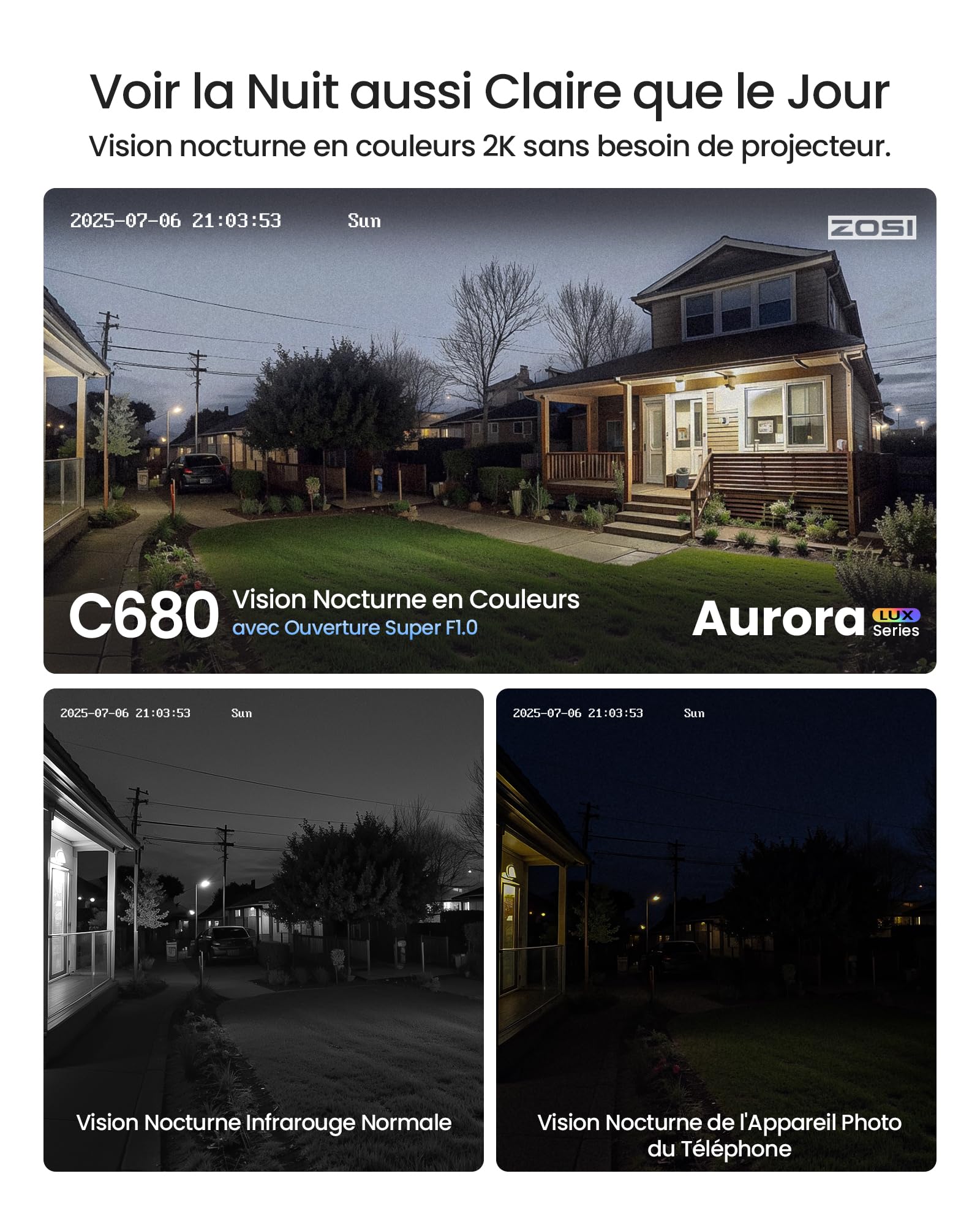ZOSI Pack 1 Caméra Surveillance Fenêtre Intérieure Sécurité WiFi 2.4/5GHz | Vision Nocturne en Couleur Détection IA Humaine/Véhicule, Stockage Cloud/Carte Mémoire, C680