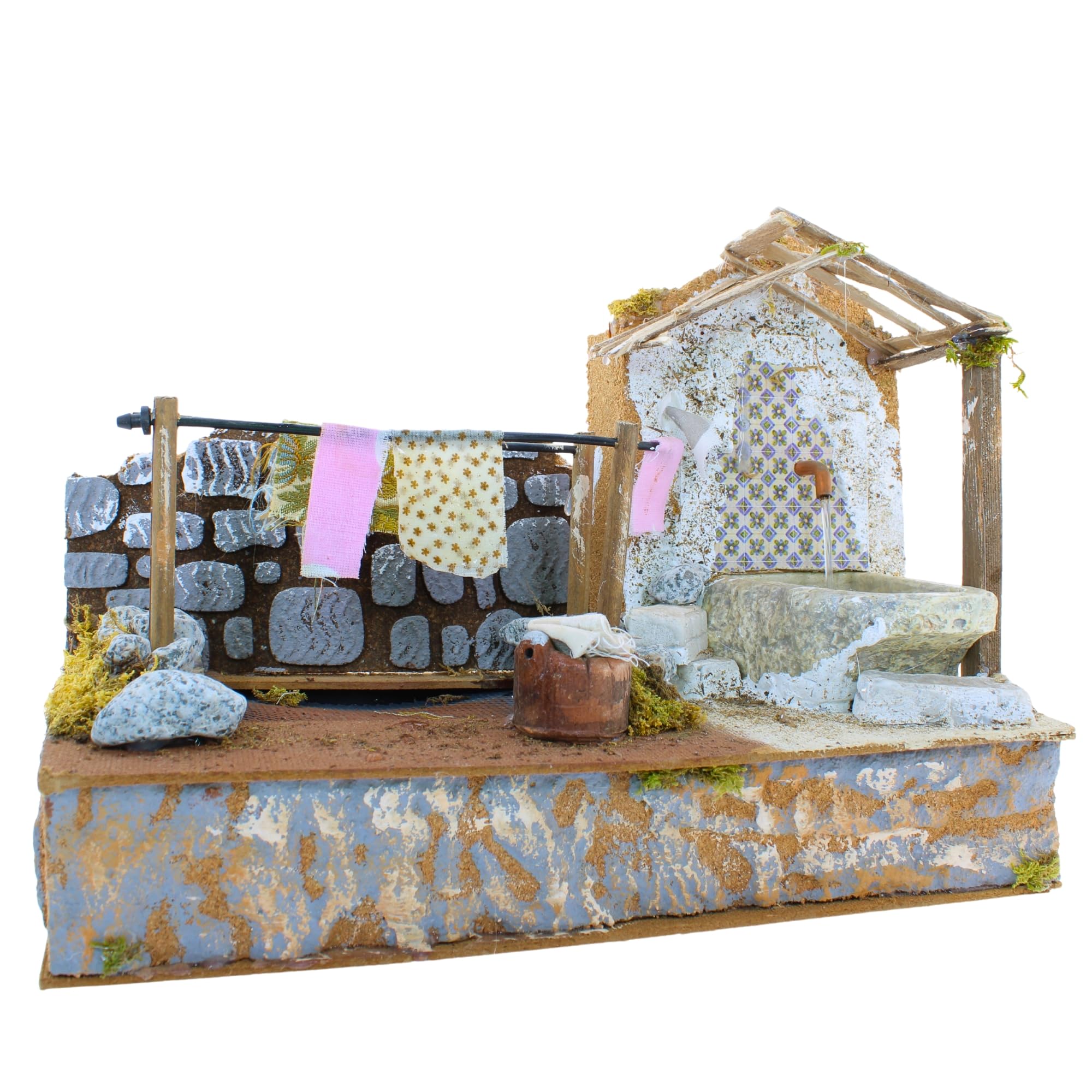 Moranduzzo Fontana Lavatoio con Pompa 33x18x25 cm – Con Ricircolo Acqua e Panni Gocciolanti, in Stile Rustico per Presepe da 10 cm – Made in Italy, Prodotto Ufficiale, Made in Italy