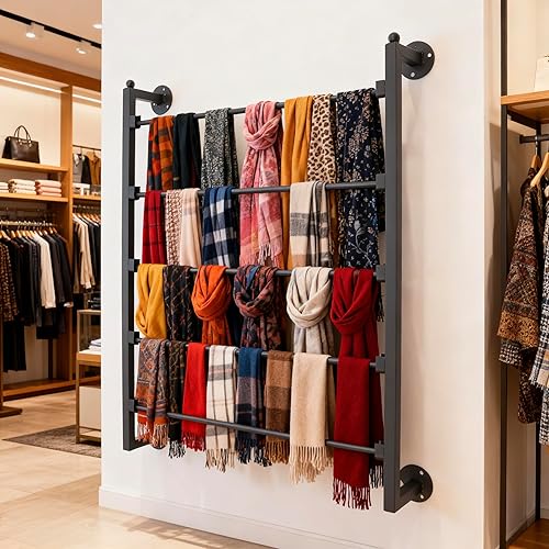 Miniatura 4 de Estante de 5 niveles para corbatas y bufandas, soporte organizador de cinta montado en la pared para envolver papel bufanda, cinturón de corbata,