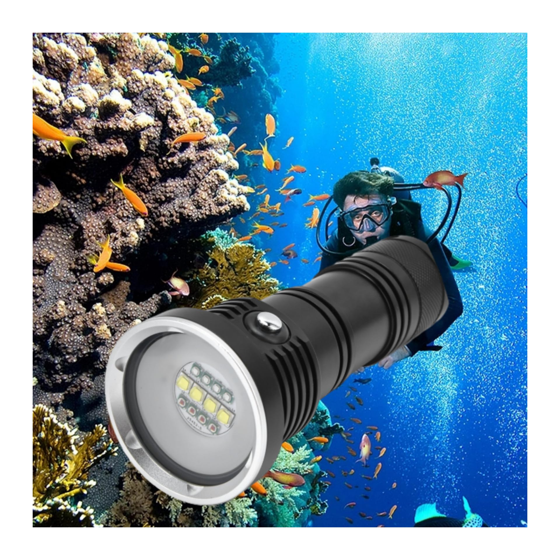 Torcia Subacquea da 12 LED - Luce Subacquea in Alluminio da 10000LM con 3 Colori di Illuminazione - Torcia Sottomarina IP68 Per Pesca Subacquea - 5 Modalità di Illuminazione Torcia Subacquea Per Ester