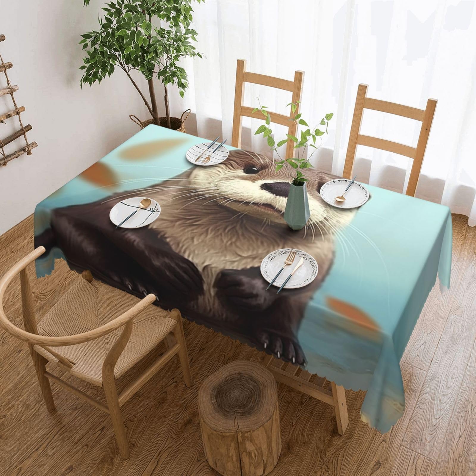 FodPand Cute Otter Tablecloths for Rectangle Tables 54 x 72 Inch - Reusable Washable Dining Table Clothes - Stain and Wrinkle Resistant Decorative Fabric Table Cover for Wedding Party