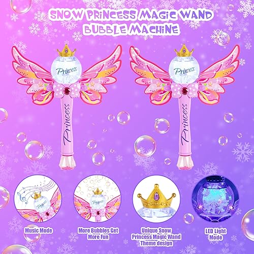Vista 22 de Magic Princess - Varita de burbujas para niños, máquina de burbujas automática iluminada y musical y soplador de burbujas, fiesta de cumpleaños