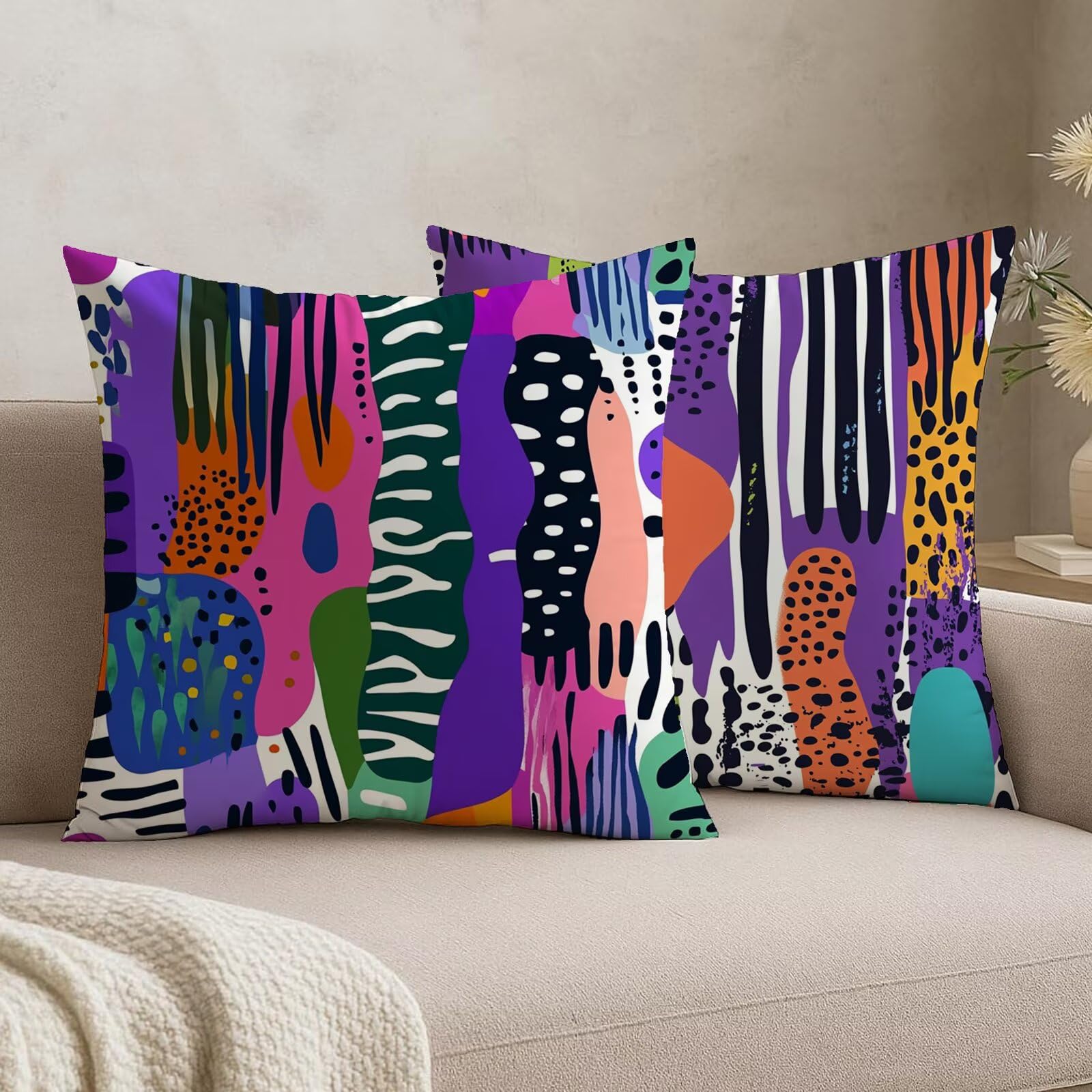Housse coussins violet 45x45 velours brillant pour coussin de canapé lit