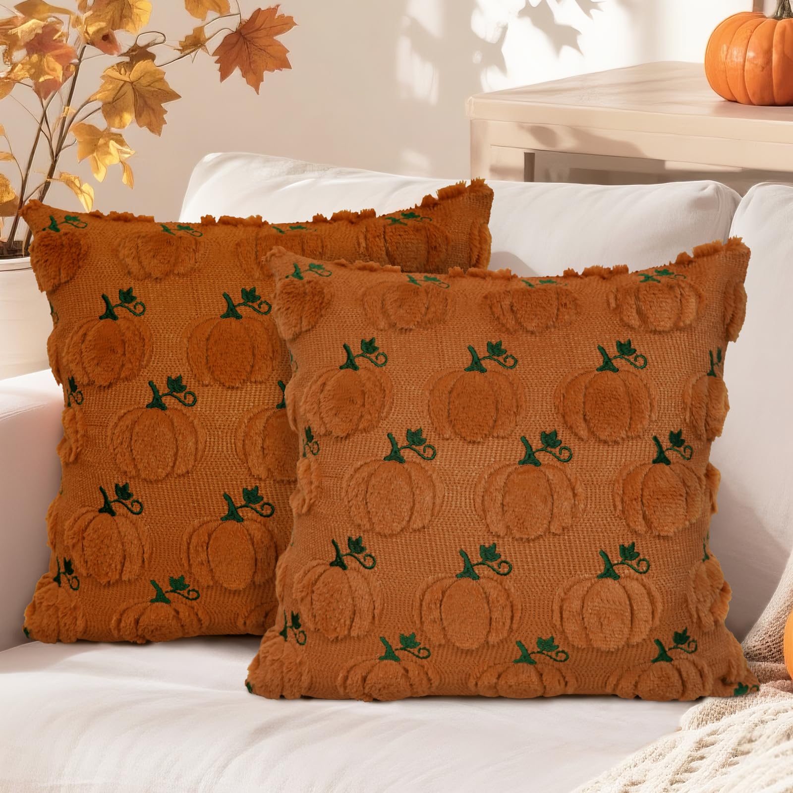 Housse de coussin d'automne en fausse fourrure brodée 3D MEHOFOND décoration salon chic