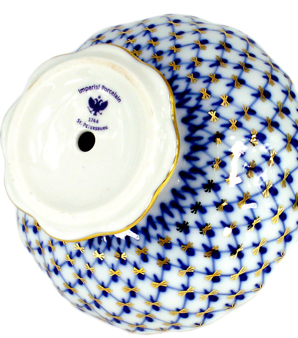 Imperial/Lomonosov Porcelain Candy Dish Cobalt Net