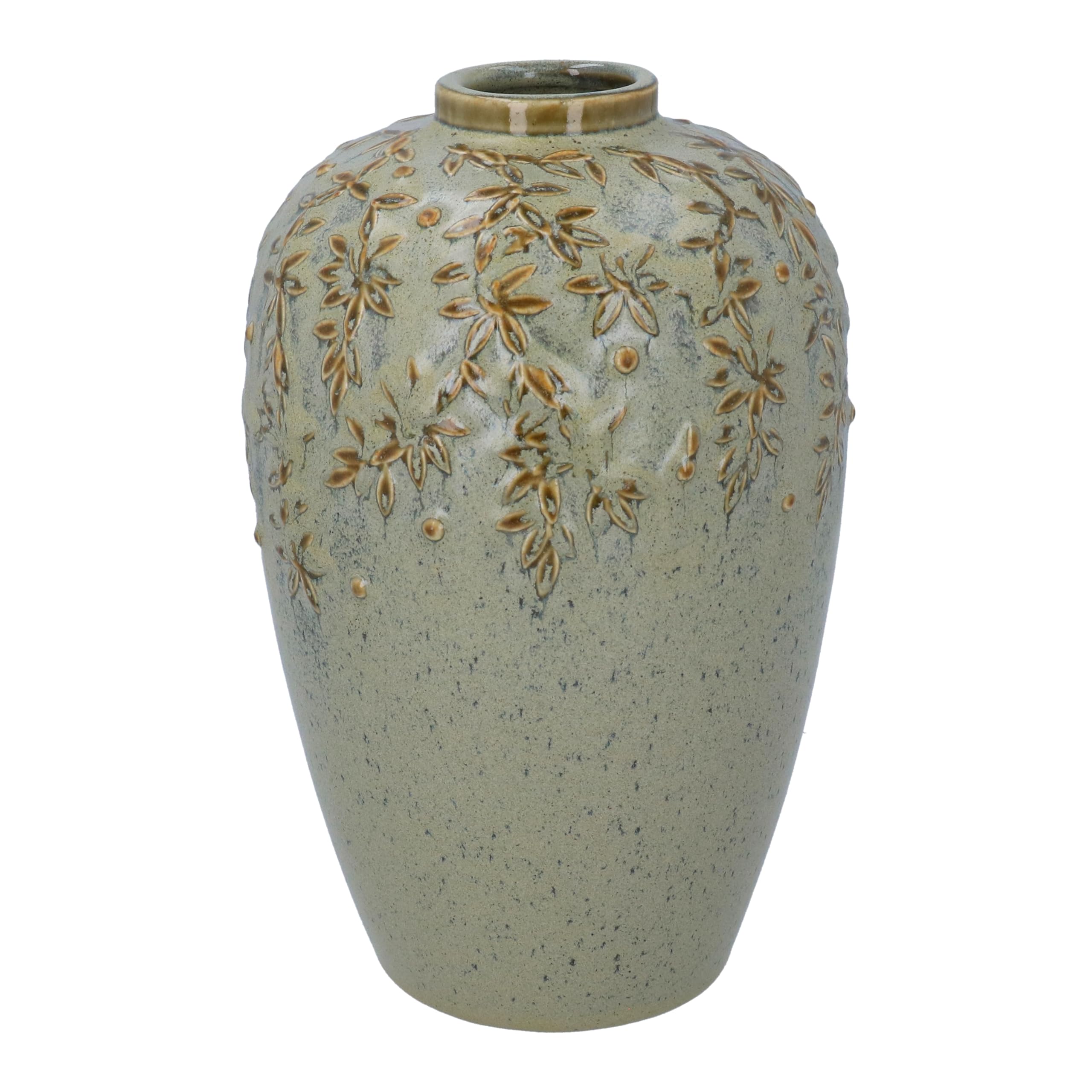 Gisela Graham Green Reactive Glaze Decorative Vase, Large, Vine Design