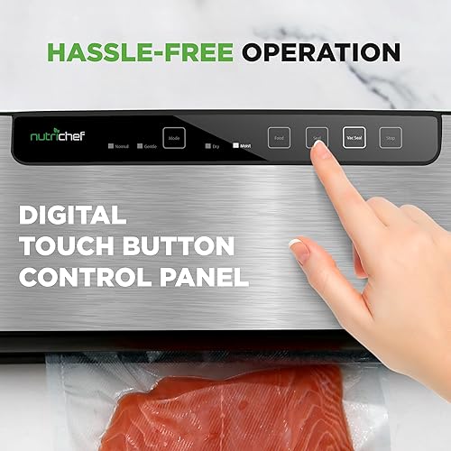 Miniatura 4 de NutriChef Máquina selladora al vacío de alimentos, sistema automático de sellado de aire de acero inoxidable para alimentos secoshúmedos, controles