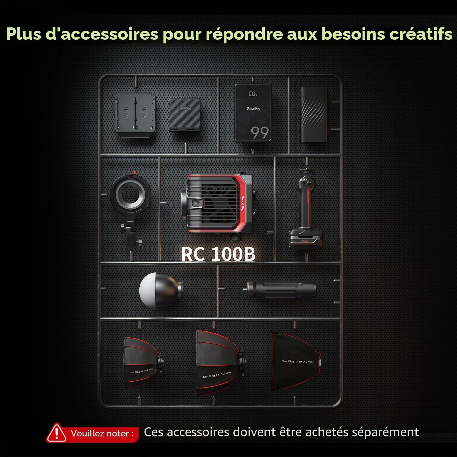 SMALLRIG RC 100B 100W Lampe vidéo COB, Eclairage Continu Bicolore Portable 2700-6500K, 20100 Lux, Contrôle par Application, IRC Elevé 97+ pour la Photographie et la Vidéo - 5142