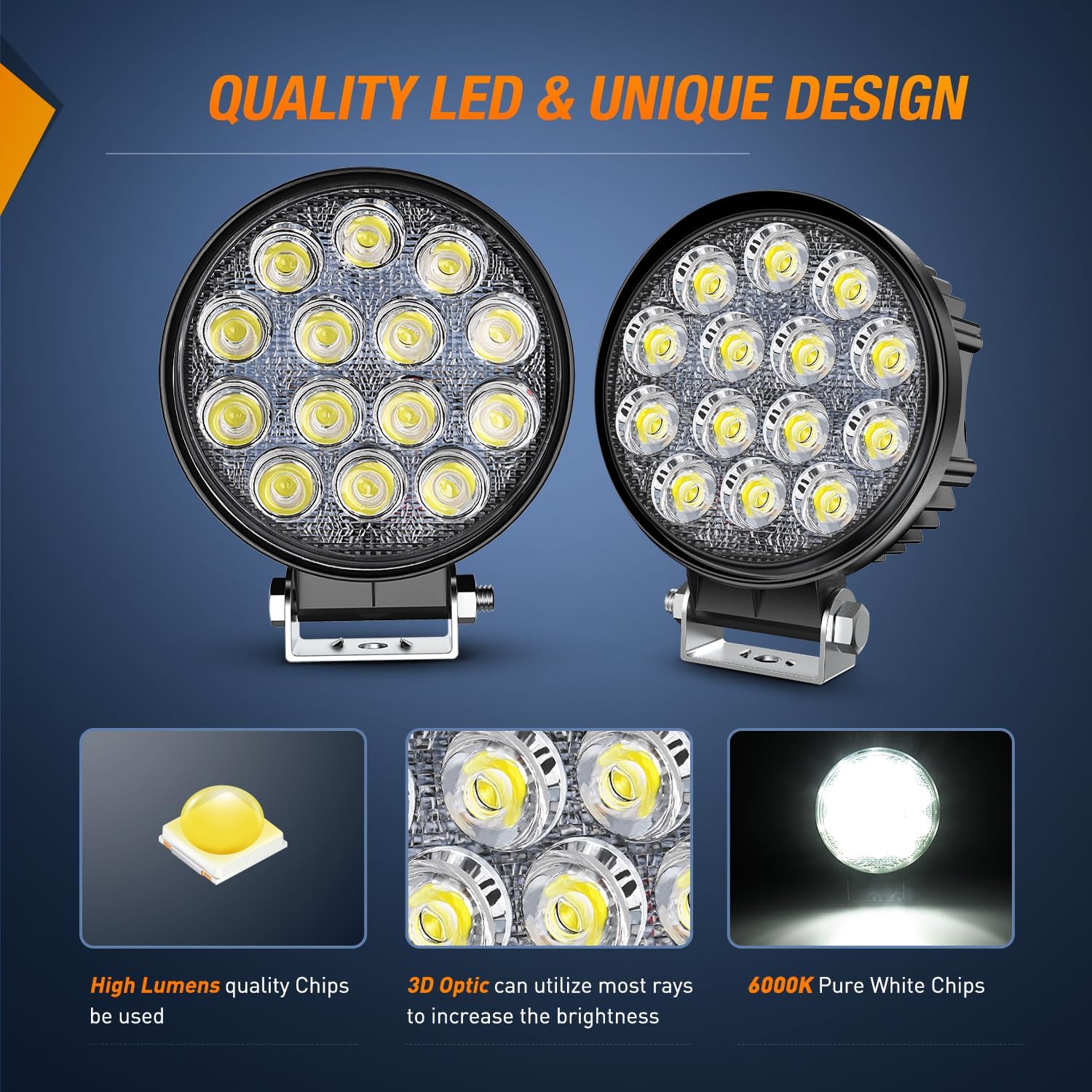 Nilight 2Pcs 4.5Inch LED Pods 42W 4200LM Round Flood Light Off Road Lights Fog Lights 12V 5Pin Rocker Switch Wiring Harness Kit-2 Leads, 2 Years Warranty