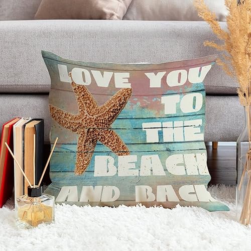 Miniatura 5 de Fundas de cojín de lino blanco con diseño de estrellas de mar te amo hasta la playa y espalda, decoración de casa de familia de Hawaii, con