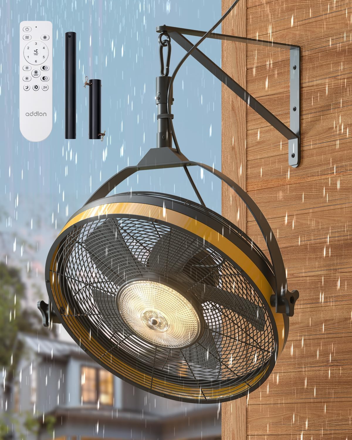 addlon Wall Mount Fan with Light, 20 inch Waterproof Plug Outdoor Ceiling Fan with Remote&APP Control, 360° Adjustable Tilt, 6 Speeds, Dimmable, Reversible, Hook Mount for Patio, Toolroom, Farmhouse