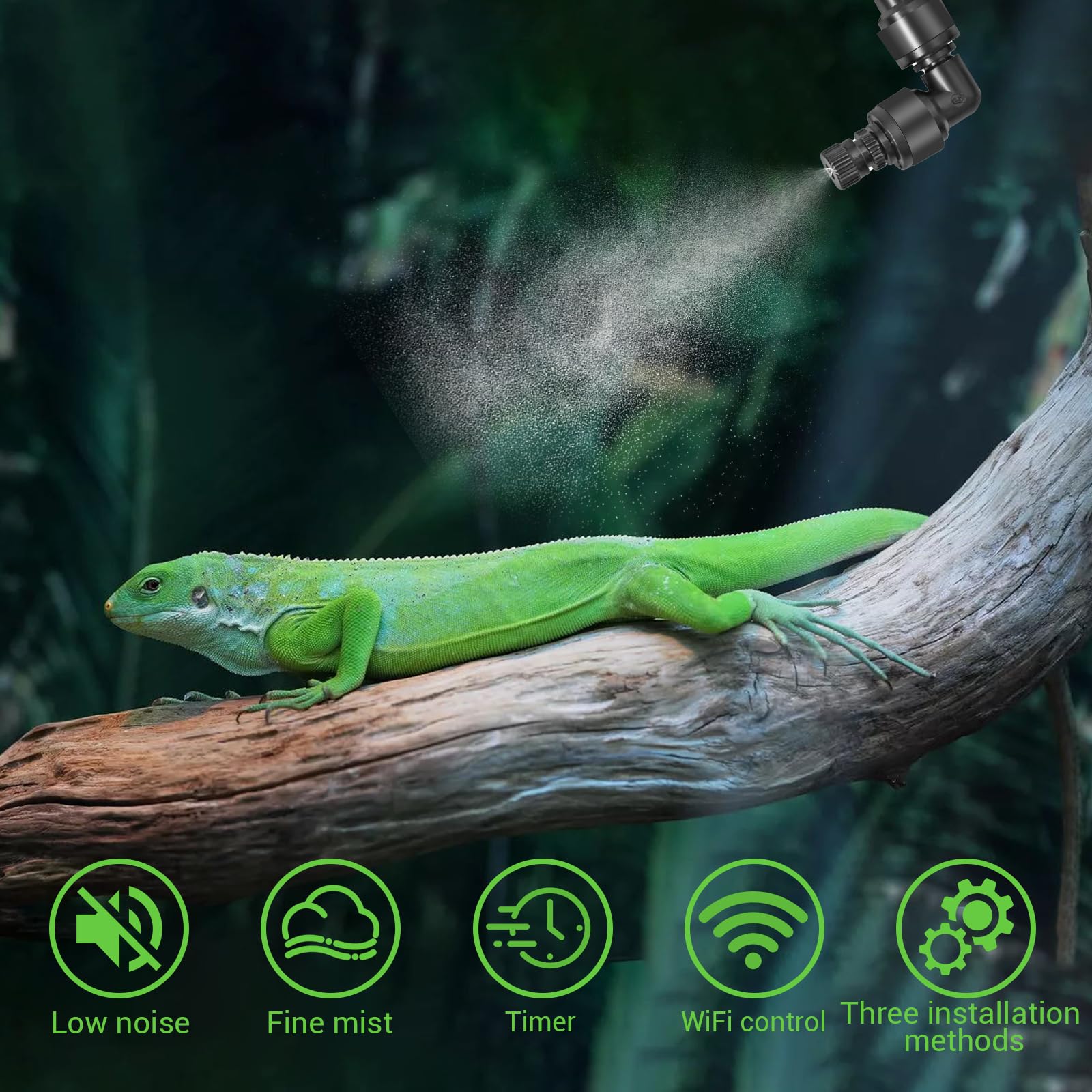 Humidificador de Reptiles, Glovios Nebulizador de Reptiles con Boquillas de Cabezal Ajustable de 360°, Nebulizador Reptiles para Anfibios Reptiles Plantas Flores