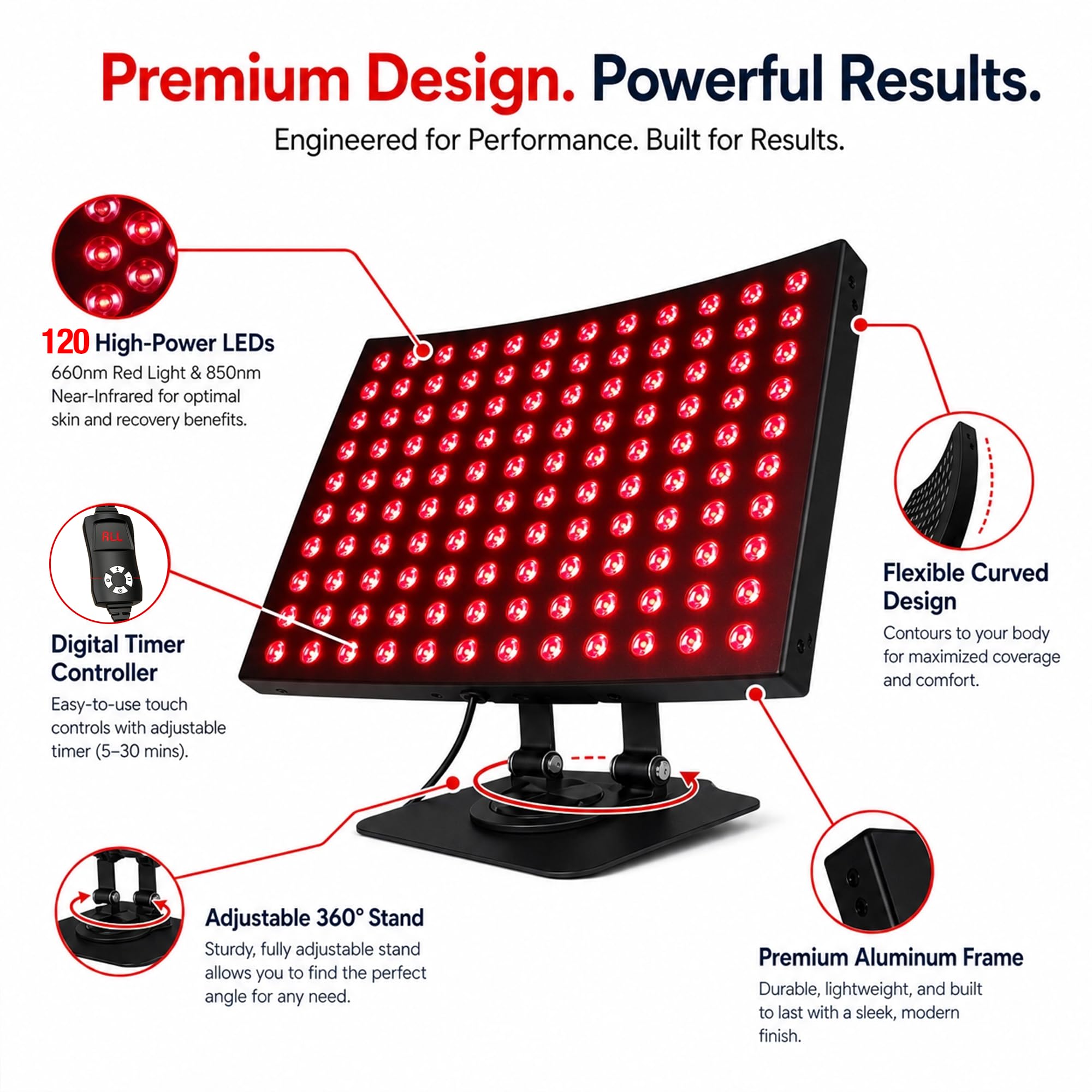 Obrotowa lampa LED 360° z czerwonym światłem do terapii światłem 300 W – podwójna długość fali 660 nm i 850 nm, światło bliskiej podczerwieni do codziennej pielęgnacji twarzy, ciała i zwierząt
