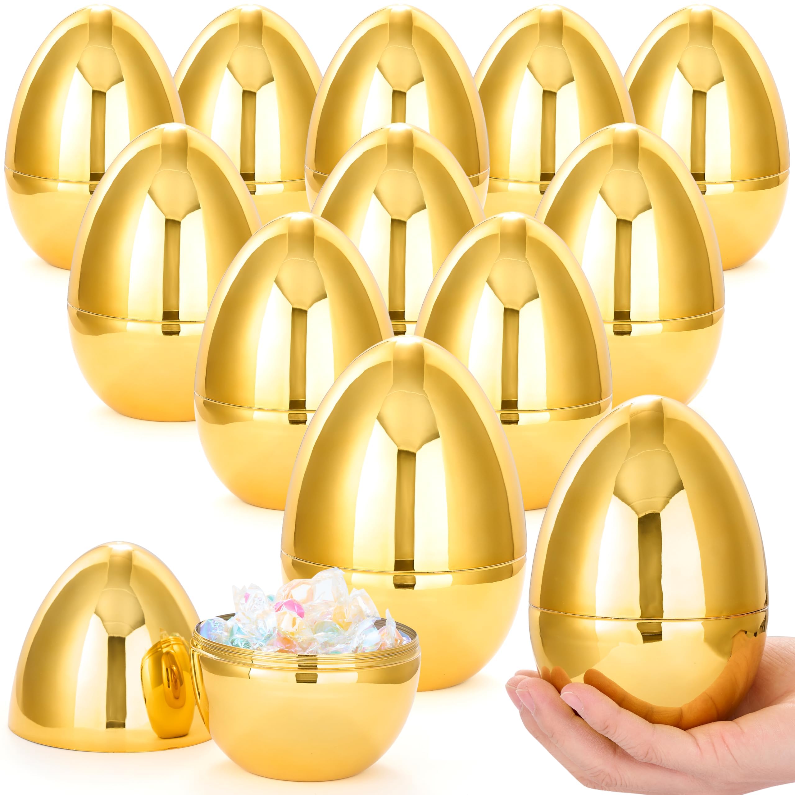 JOYIN 6 Stück riesige goldene Eier 15,2cm große metallische Plastik-Ostereier befüllbare Leere Überraschungseier für das Ostereiersuchspiel Eierspielzeug für Kleinkinder Korbfüller