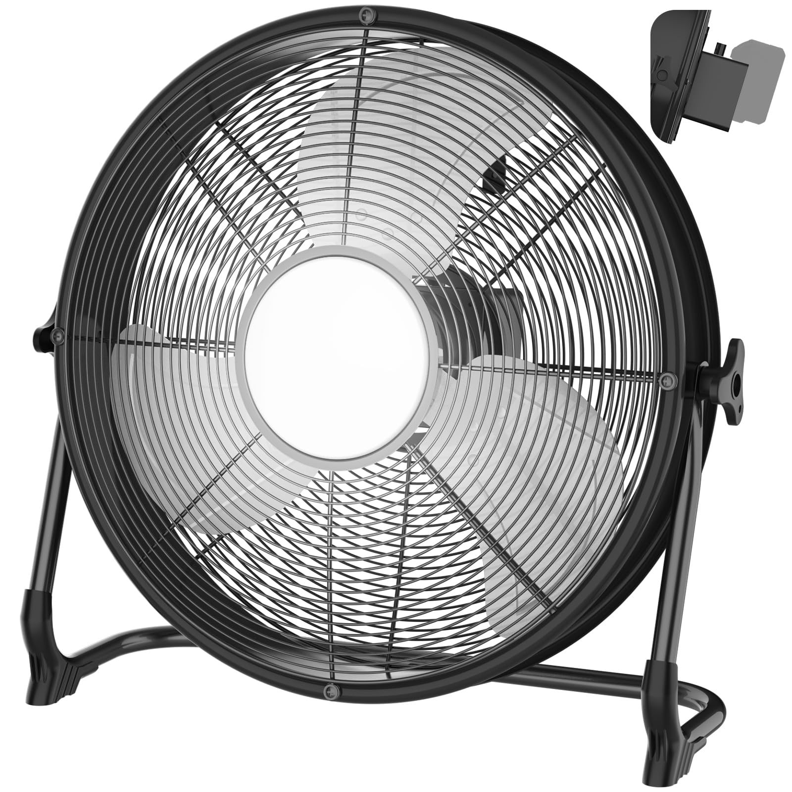 Photo 1 of 16" Battery Operated Floor Fan with Light Compatible with Milwaukee M18 18V Battery, Portable Fan with AC Adapter and USB Output, Metal High Velocity, Stepless Speed Cordless Fan for Jobsite Camping