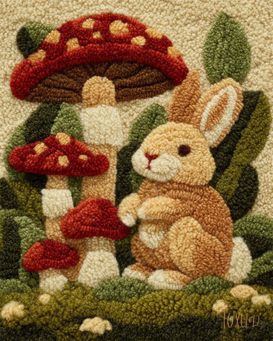 AxiangziK Animal DIY Latchook Kit Rabbits and Mushrooms Latch Hook Rug Kits for Beginners DIY Needlework Crocheting Tapestry Kit Home Decor 23x35in