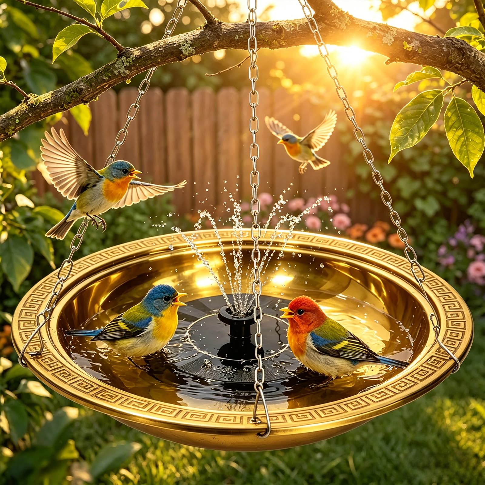 Photo 1 of 10.42 Inch Extra Deep Hanging Bird Bath with Solar Fountain, Outdoor Portable Soaking Tub with Solar Water Pump, Eco-Friendly Hot/Solar Powered Water Fountain for Backyard Garden Patio
