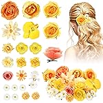 BBTO 21 Pcs Flower Hair Clip Rose Hair Clips Barrettes for Women Flower Accessories Boho Bride Claw Clip Hairpin Brooch Pin Headpiece for Wedding(Yellow Series)