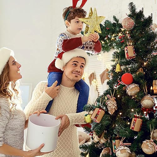 Miniatura 6 de Decoración para árbol de Navidad iluminada con proyector LED giratorio de copo de nieve, estrella dorada 3D con purpurina para árbol de Navidad,