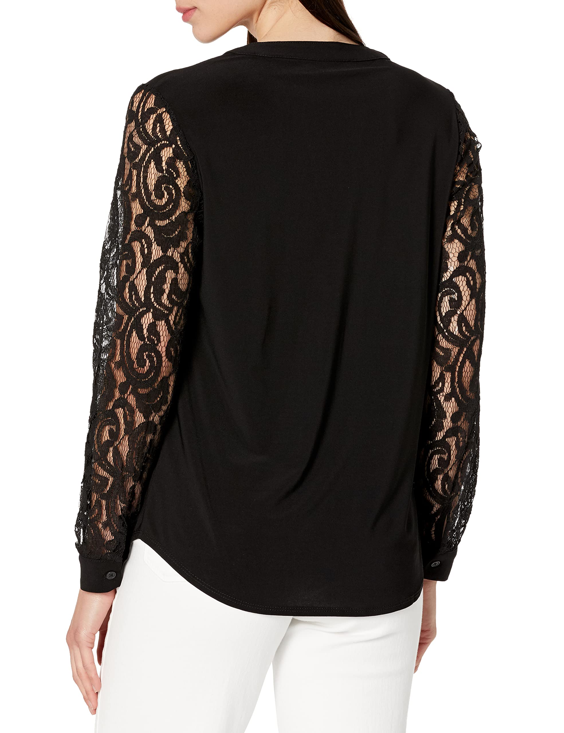 Kasper Women's Split Neck Top W/Combo SLV-Black