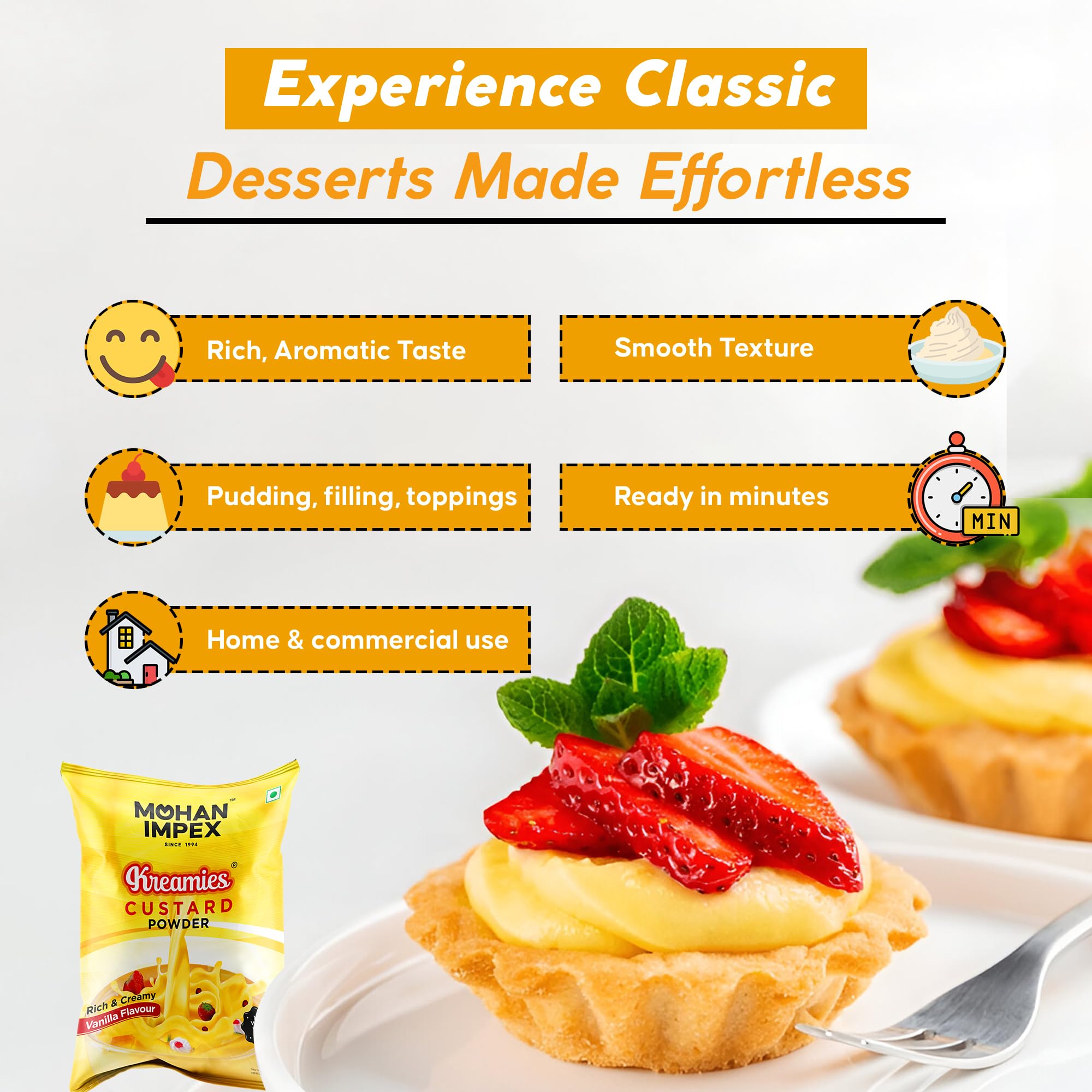 MOHAN IMPEX 1 Kg Vanilla Custard Powder | Instant Creamy Dessert | Sweet Pudding, Caramel & Cake Filling | Smooth Texture, Delicious Taste, Easy to Prepare 2