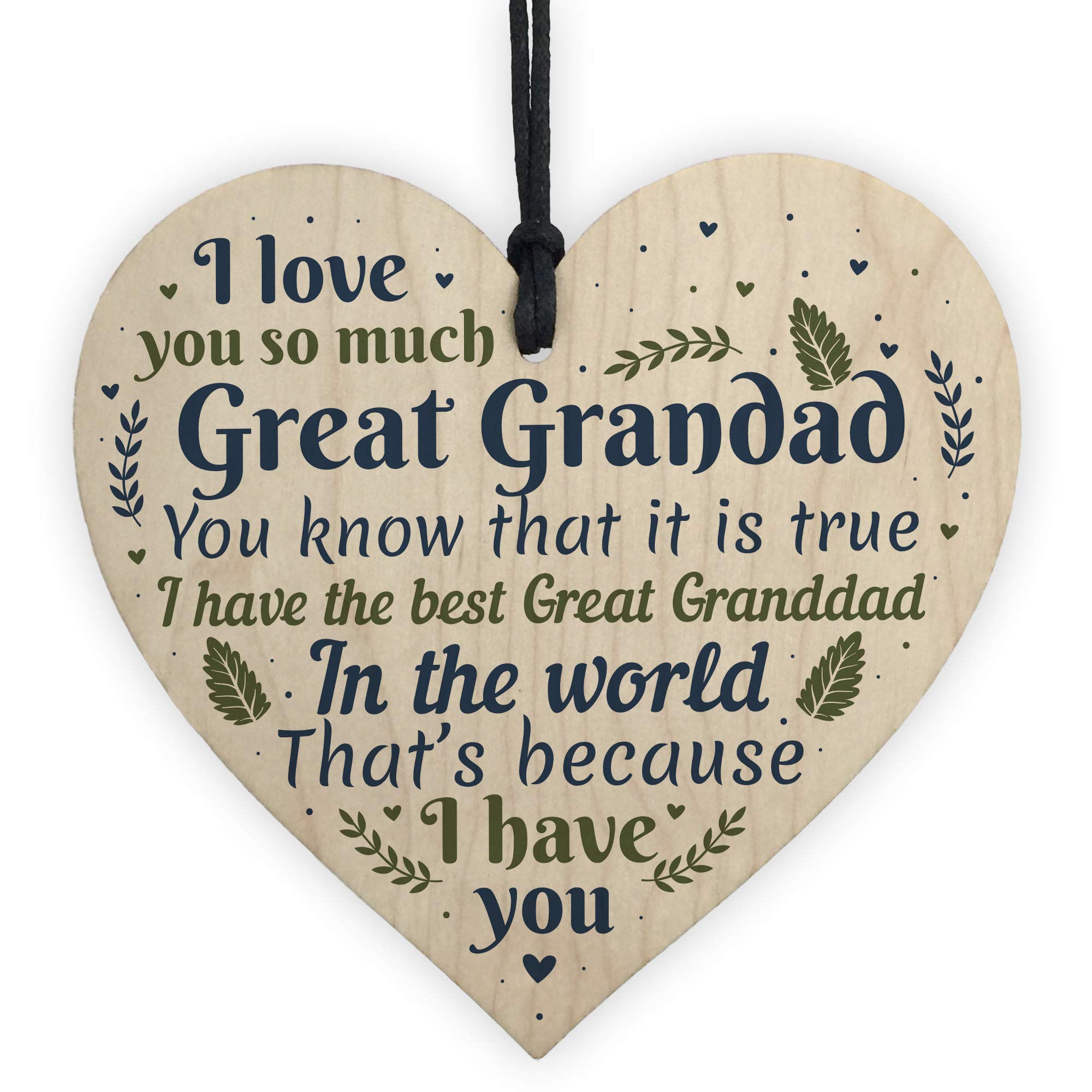 Red Ocean Great Grandad Ornament Wooden Heart Christmas Grandad Announcement Plaque Sign Birthday Keepsake