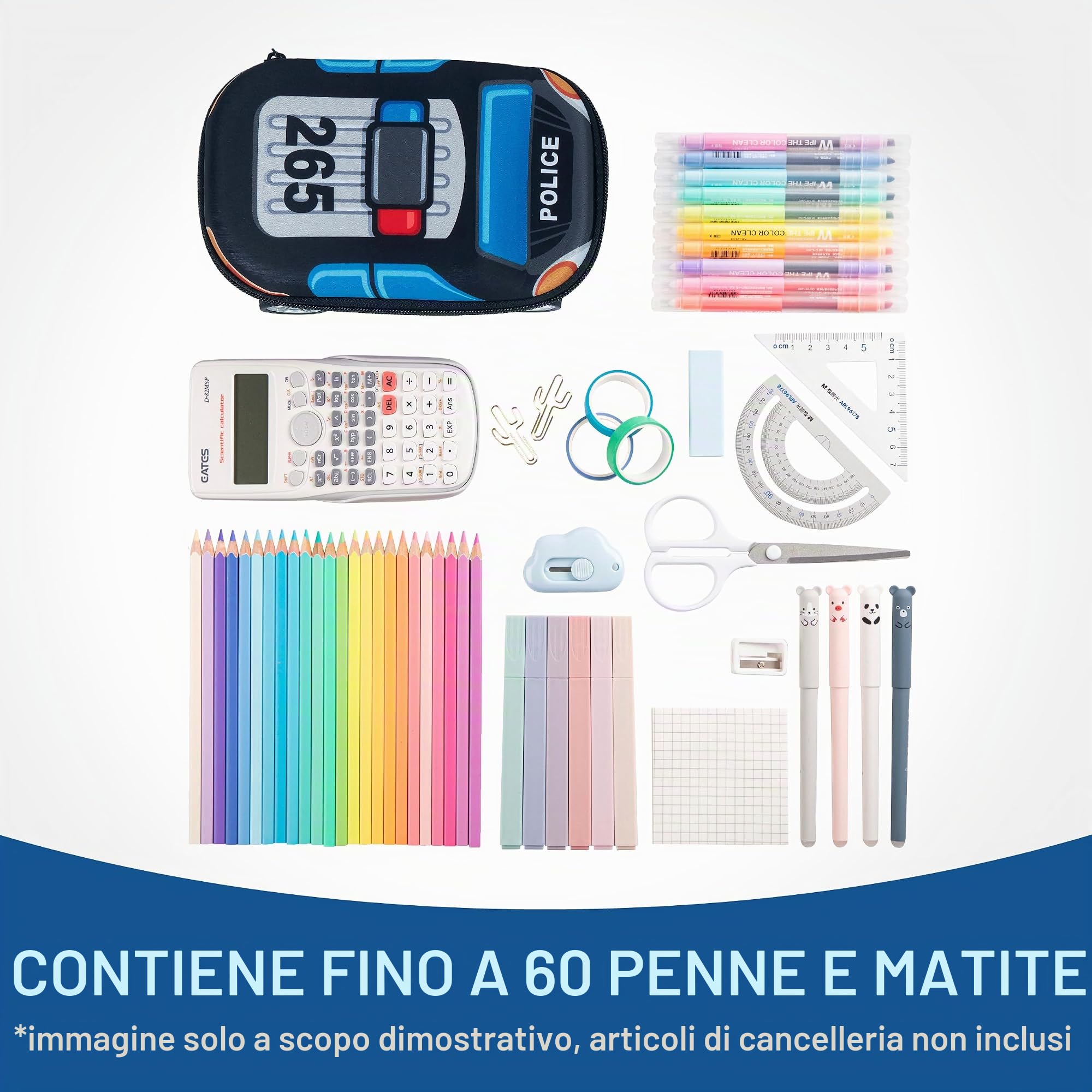 ZIPIT Astuccio Scolastico Auto della Polizia per Ragazzi, Blu