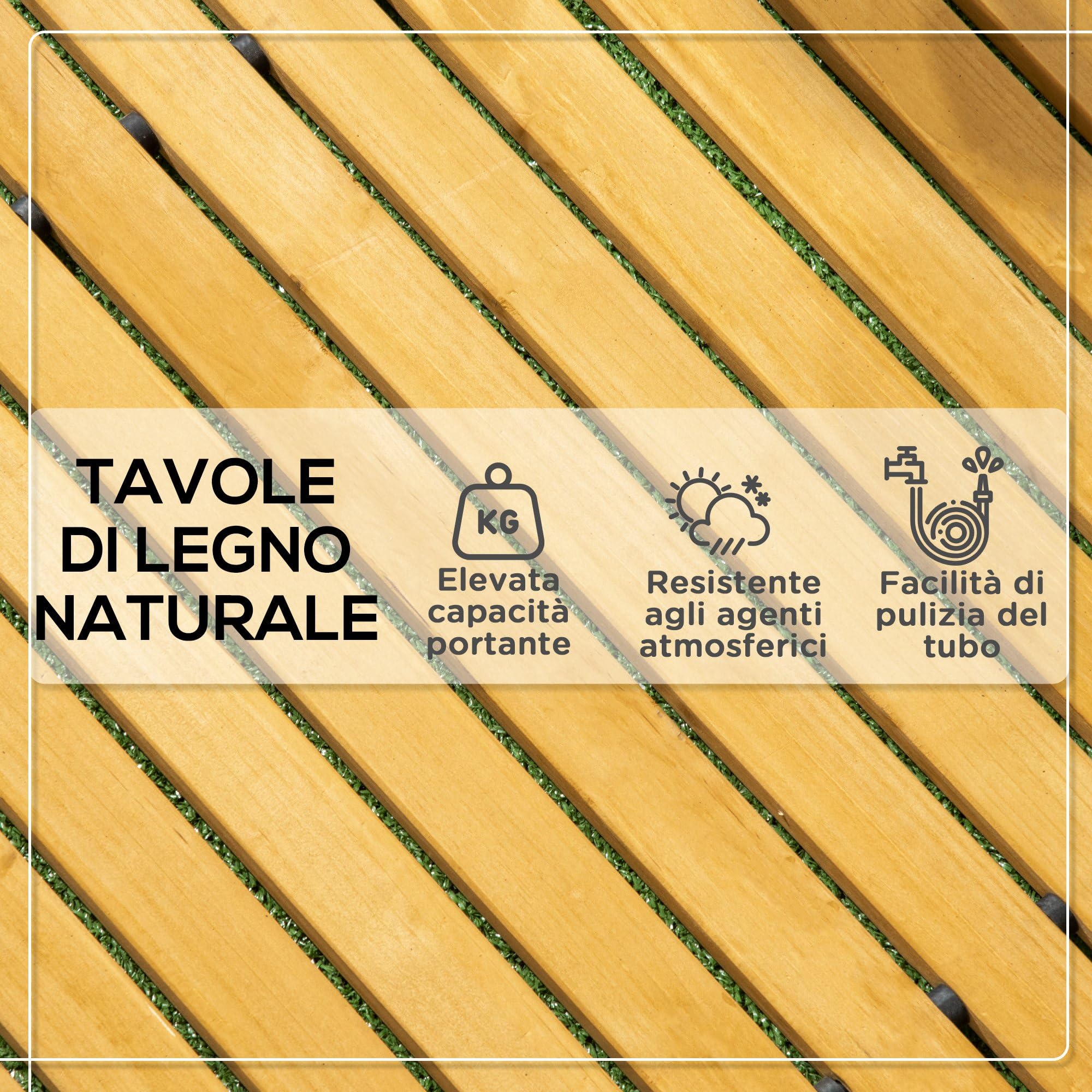 Outsunny Passerella per Giardino a Doghe Arrotolabili e Semi Flessibile, Vialetto Giardino in Legno di Abete, Sentiero da Esterno di Legno, 185x60 cm, Giallo