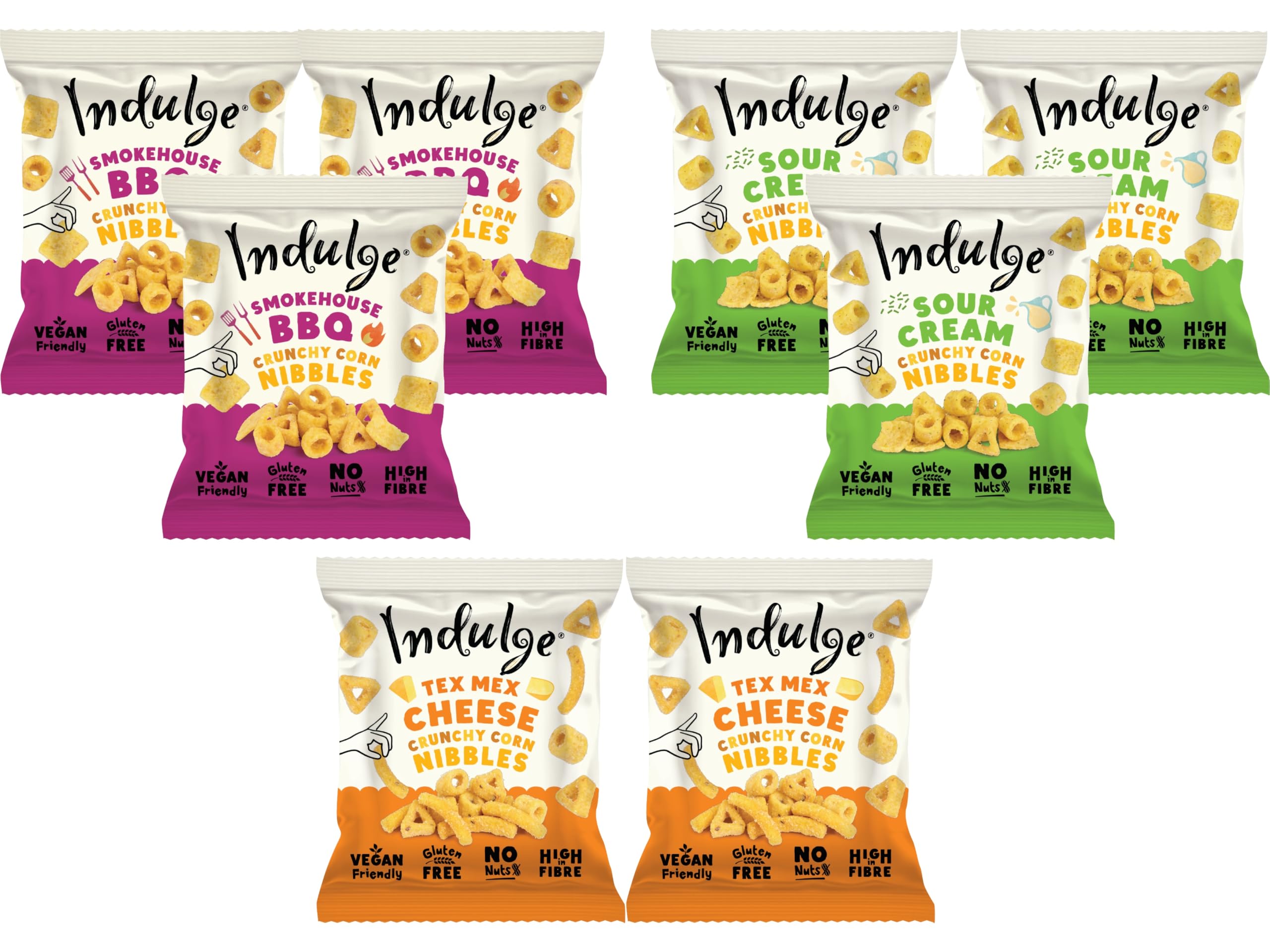 Indulge - Crunchy Corn Nibbles - Variety flavour - Gluten Free, Nut Free, Low Salt, Vegan- 20g x 8 bags (Variety Box) (20g (Pack of 8), Variety Box)
