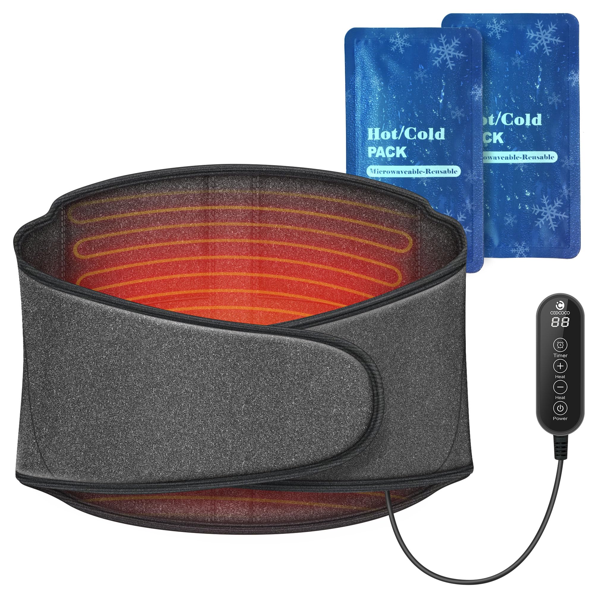 Almohadilla térmica CooCoCo 2 en 1, compresas de hielo para aliviar el dolor de espalda, almohadilla térmica portátil FSA para cólicos menstruales, compresa fría de gel reutilizable para la espalda baja para el dolor de ciática, 5 niveles de calor, regalos para ella y él.