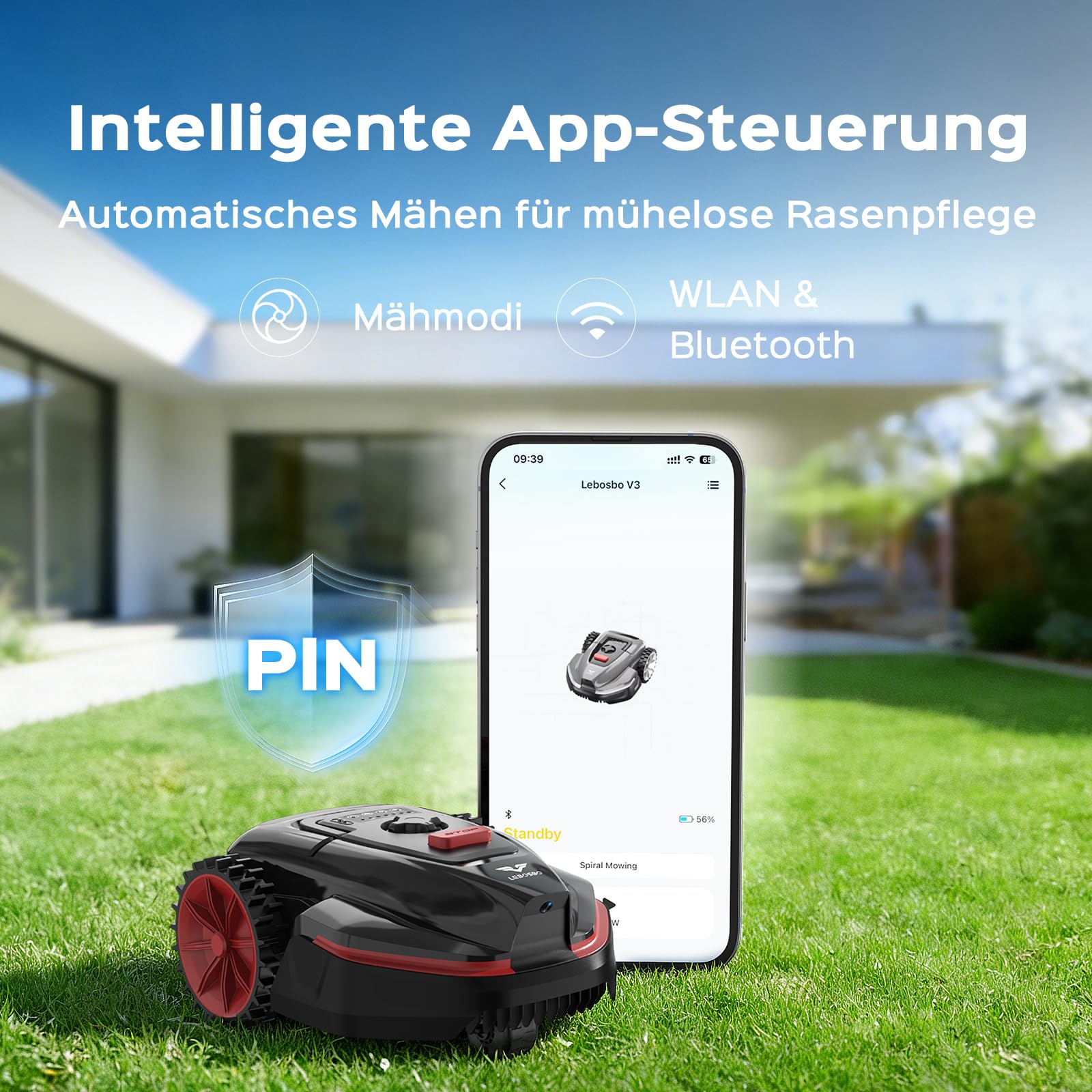V3 Mähroboter ohne Begrenzungskabel, KI-Visionsnavigation, 150+ Hinderniserkennung, App-Steuerung, bürstenloser Motor, 50 dB, Magnetstreifen, für kleine Ebene Gärten