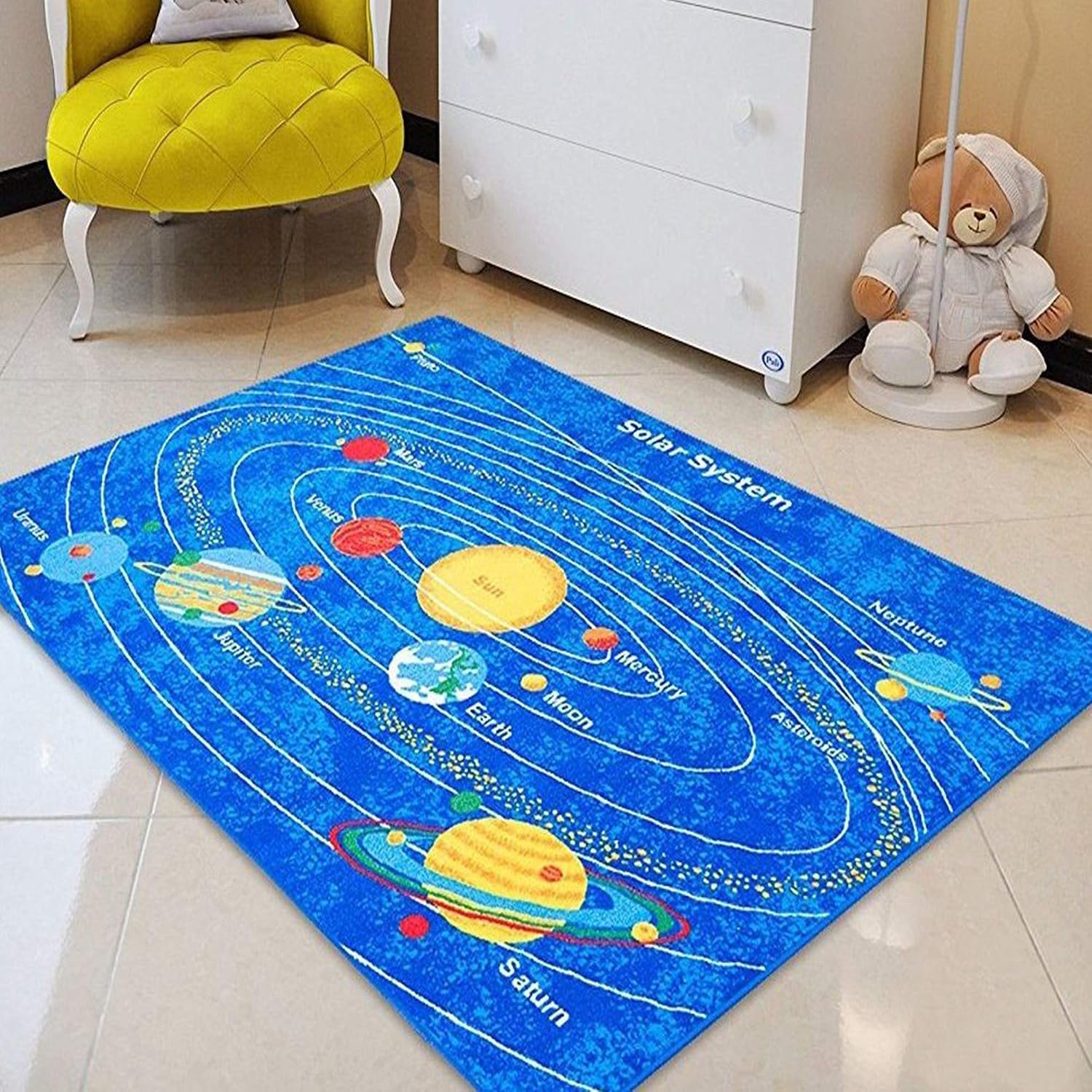 Kids Rugs Solar System Boys/Girls/Children/Toddler Educational Play mat for School/Daycare/Nursery Non-Slip Area Rug (Blue/Multi)