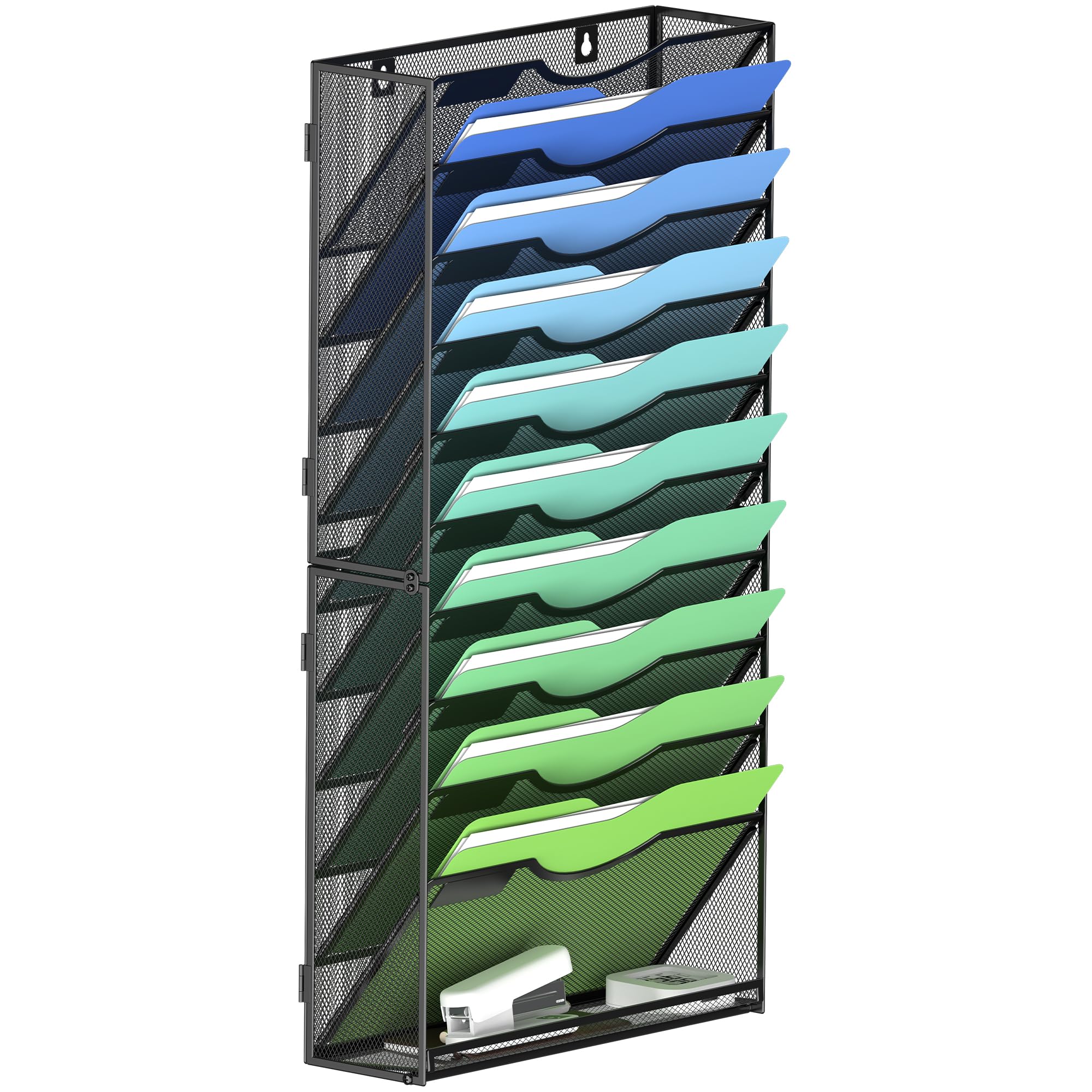 Kuntine.B Wall File Organizer Office Hanging Magazine Holder Wall File Organizer for Office Home (Black, 11 Tier)