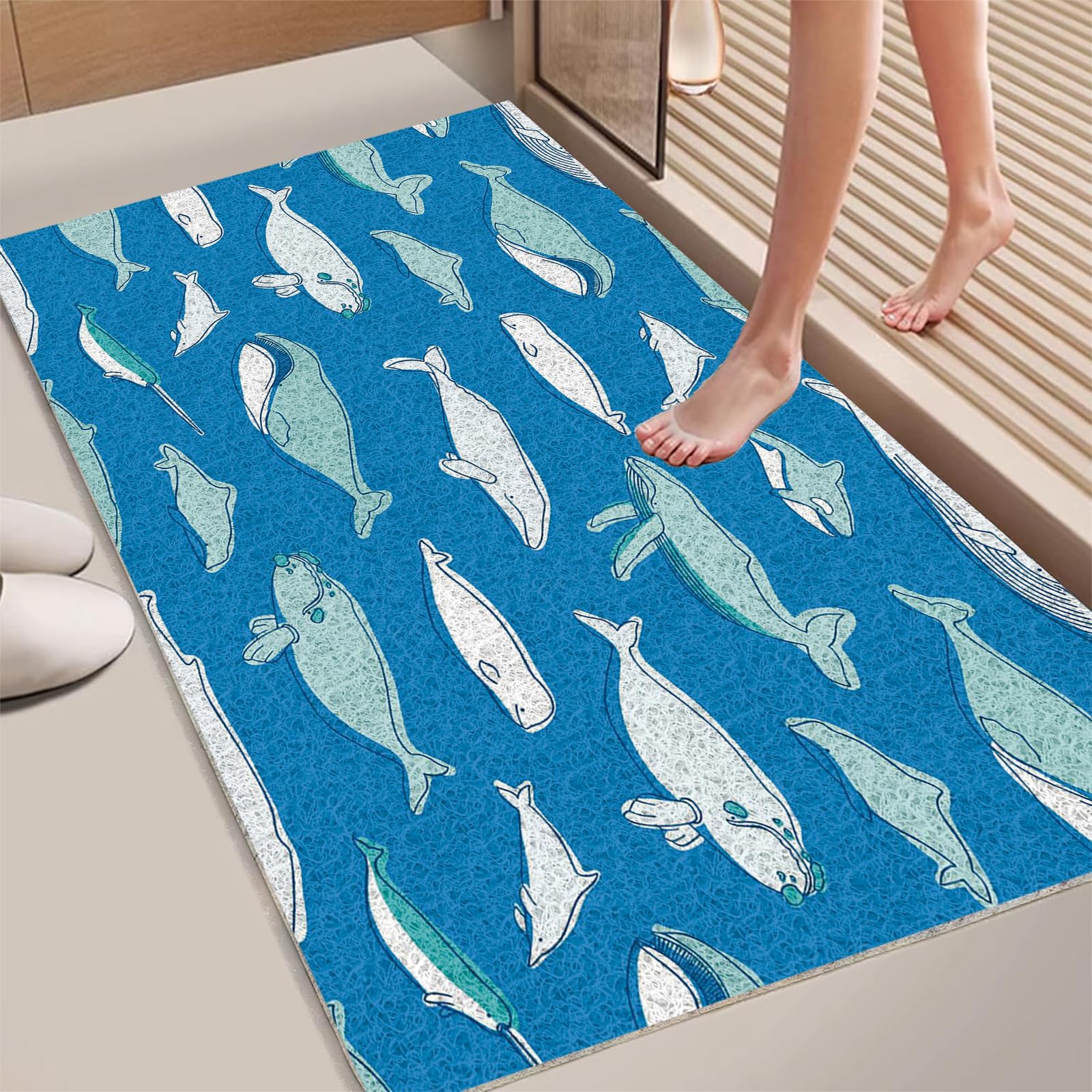 Tappetino da bagno antiscivolo, 50 x 100 cm, in gomma morbida ad asciugatura rapida, antiscivolo, per vasca da bagno, doccia, bagno, vasca da bagno, pavimento (blu, ciano, bianco)