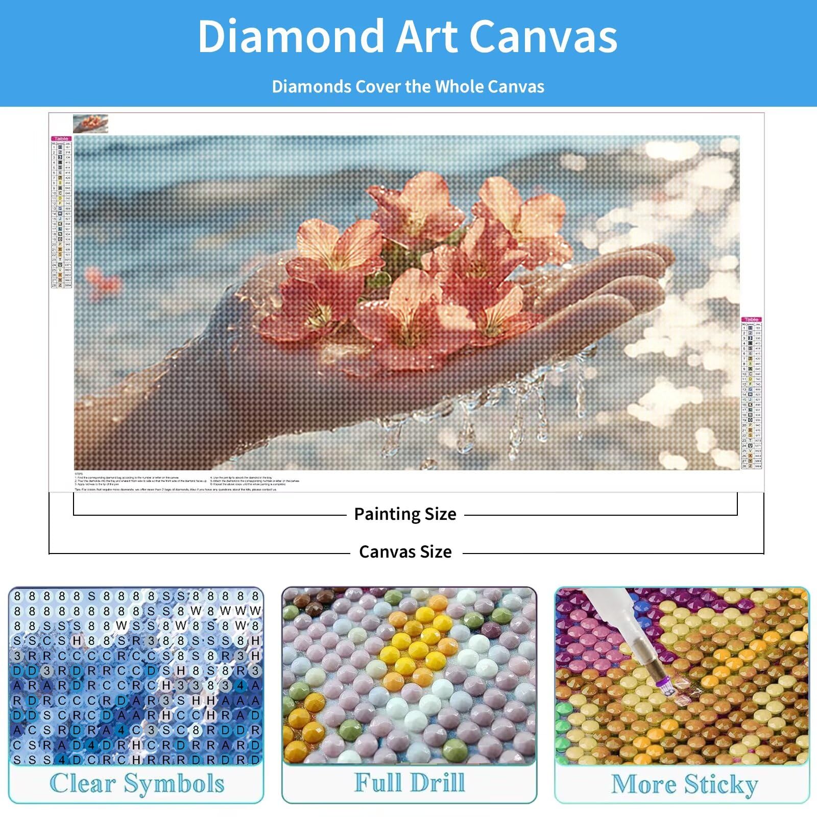 Diamond Painting Blume 140x70 cm, 5D Landschaft Diamond Art Set Q0-134