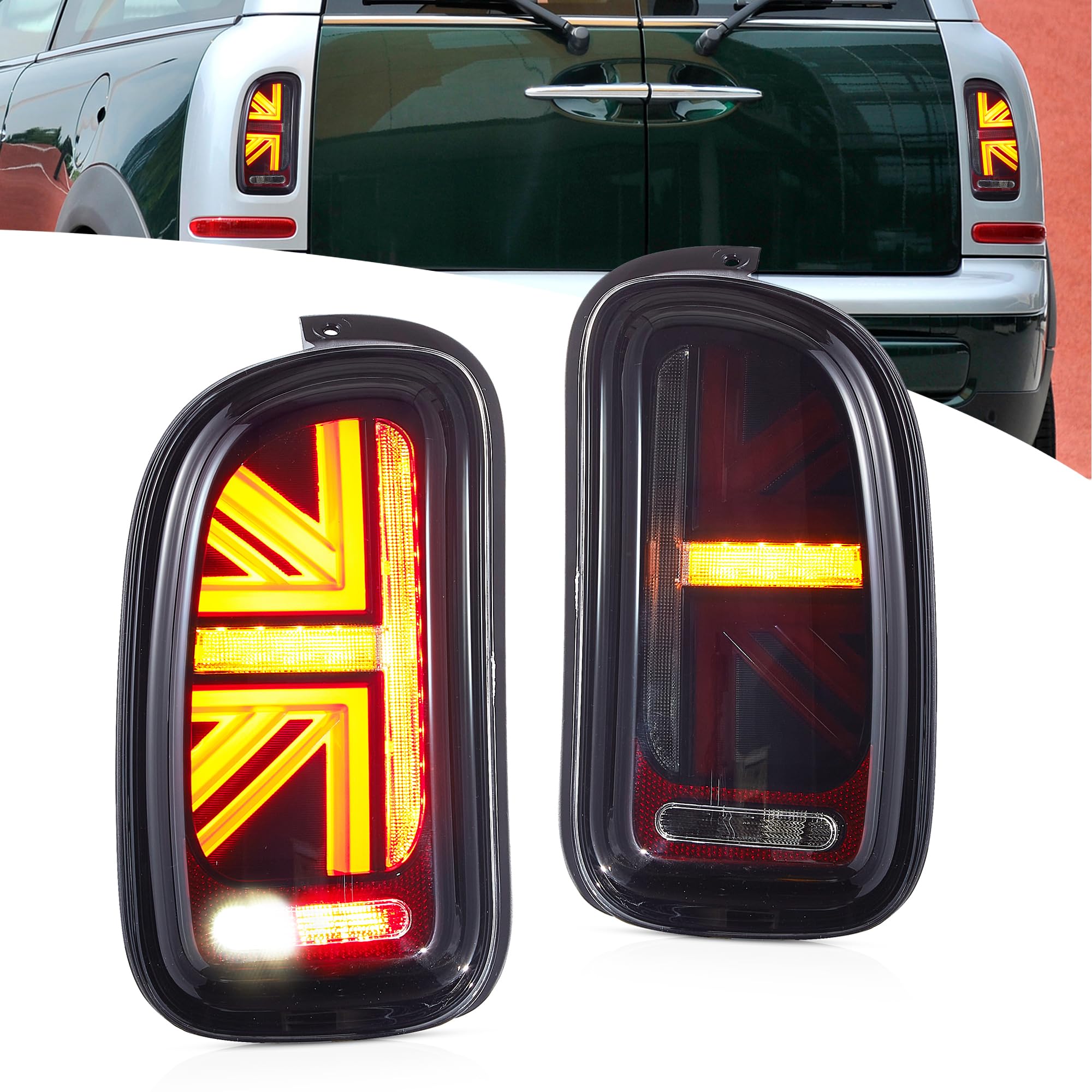 VLAND Rear Tail Lights Compatible with Mini Clubman R55 2007-2013 Cooper, Cooper S, JCW, w/Amber Turn Signals, 1 Pair (Smoked)